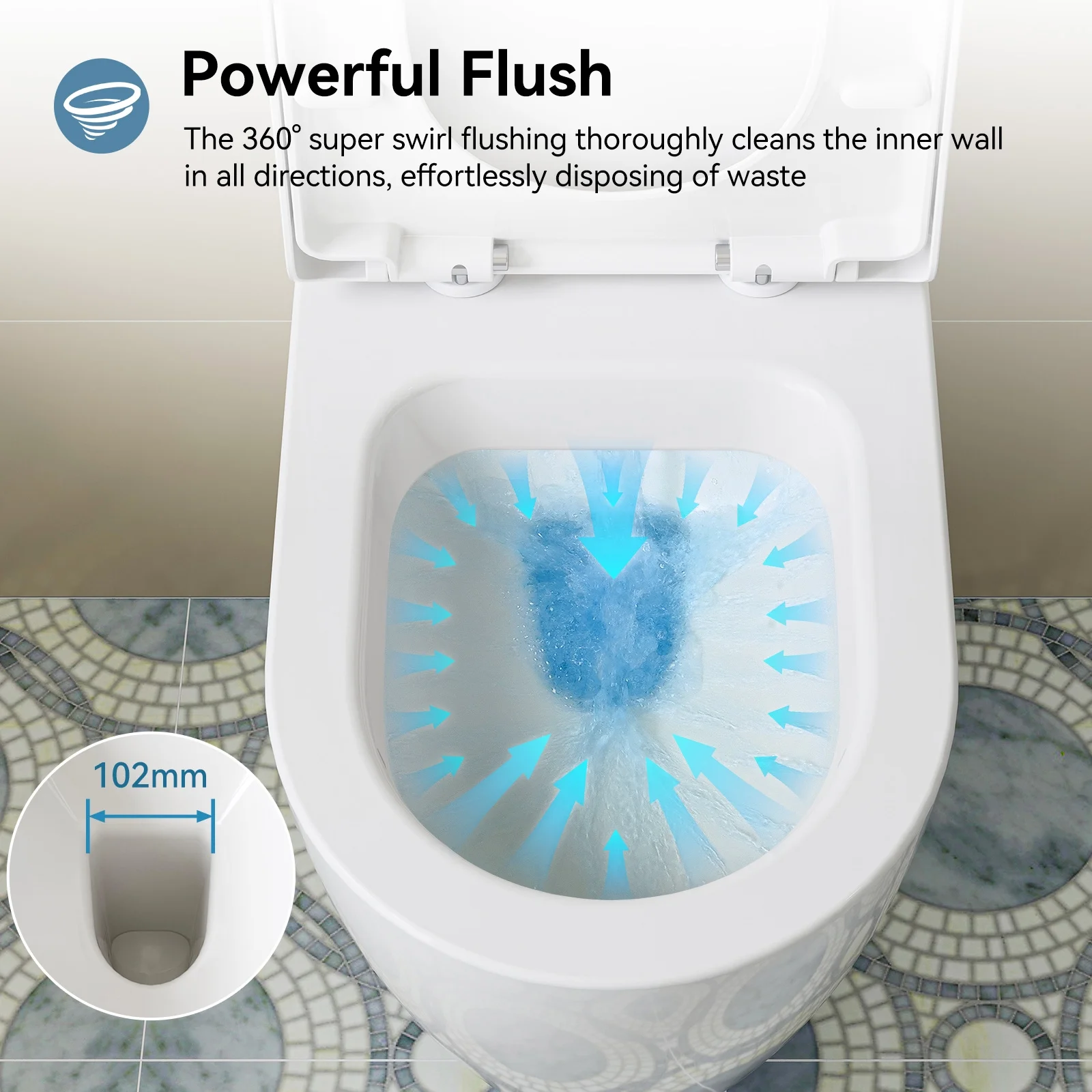 HOROW Wall Hung Toilet,with Soft Closing Seat,Round Floating Bowl, Rear Outlet Space Saving,White