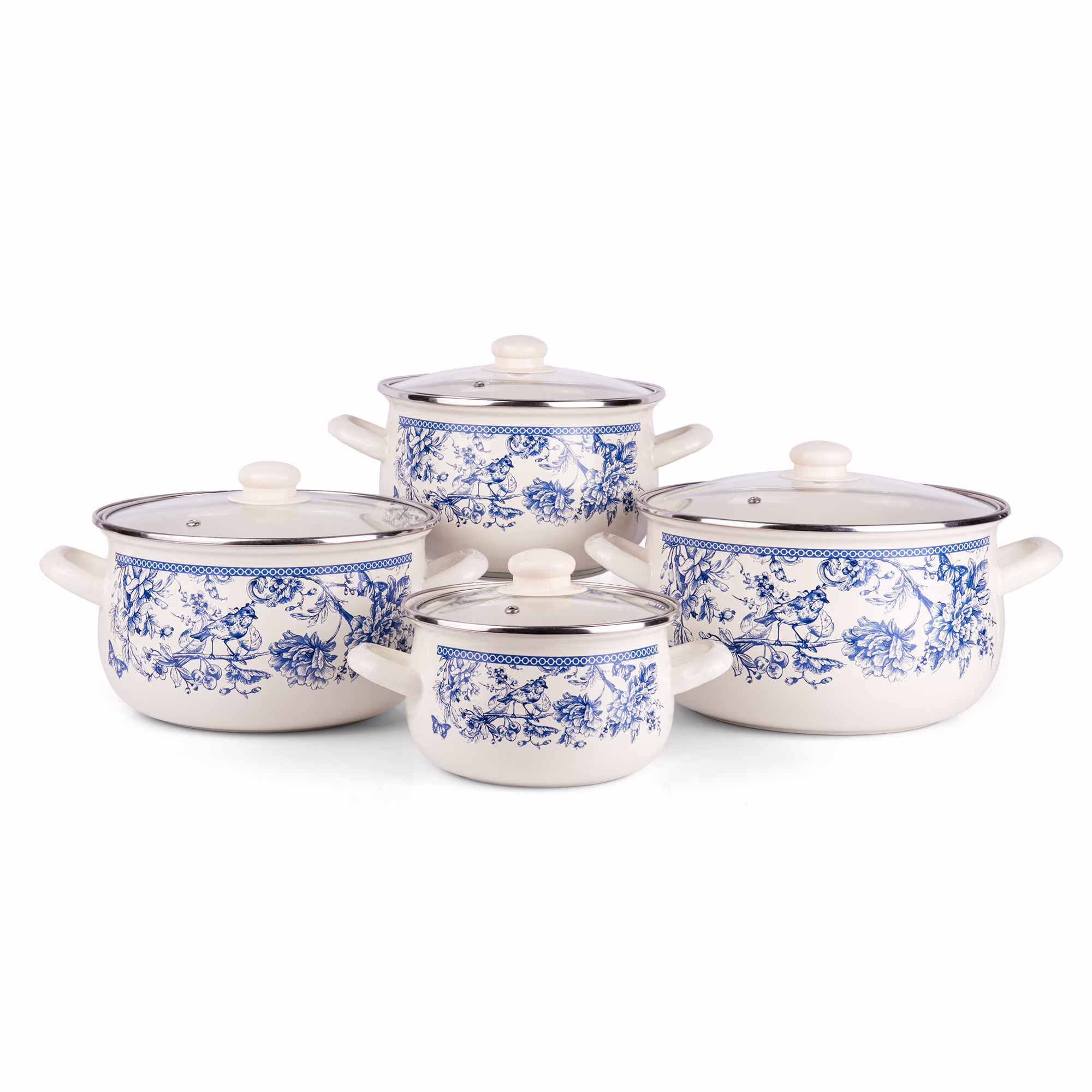 STPgoods Enameled Aluminum Belly Deep Stock Pot with Lid Set of 2 Vegetable Garden Cooking Pot Set 2.2 Qt 4 Qt 5.05 Qt and 6.55 Qt Enamel Soup Pots