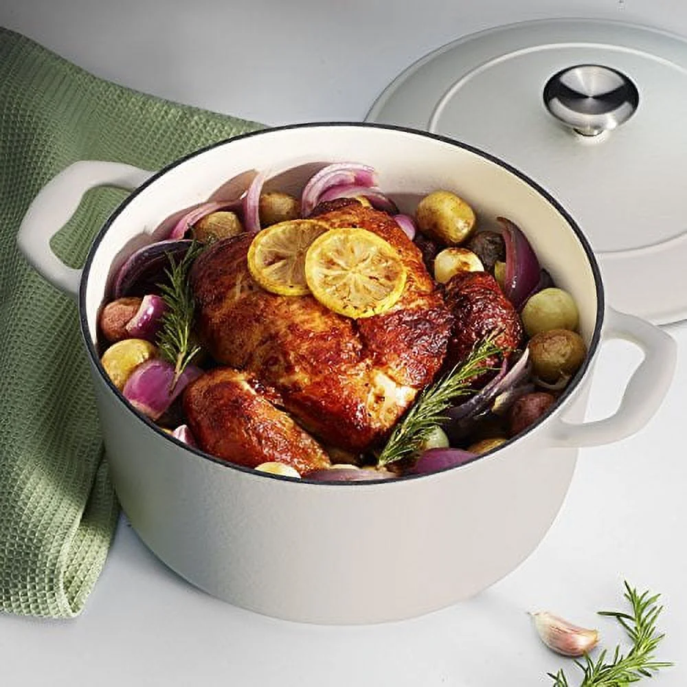 Tramontina Bestow 5.5-Quart Enameled Cast Iron Round Dutch Oven with Lid, Porcelain Enamel Finish, Matte White, Oven-Safe