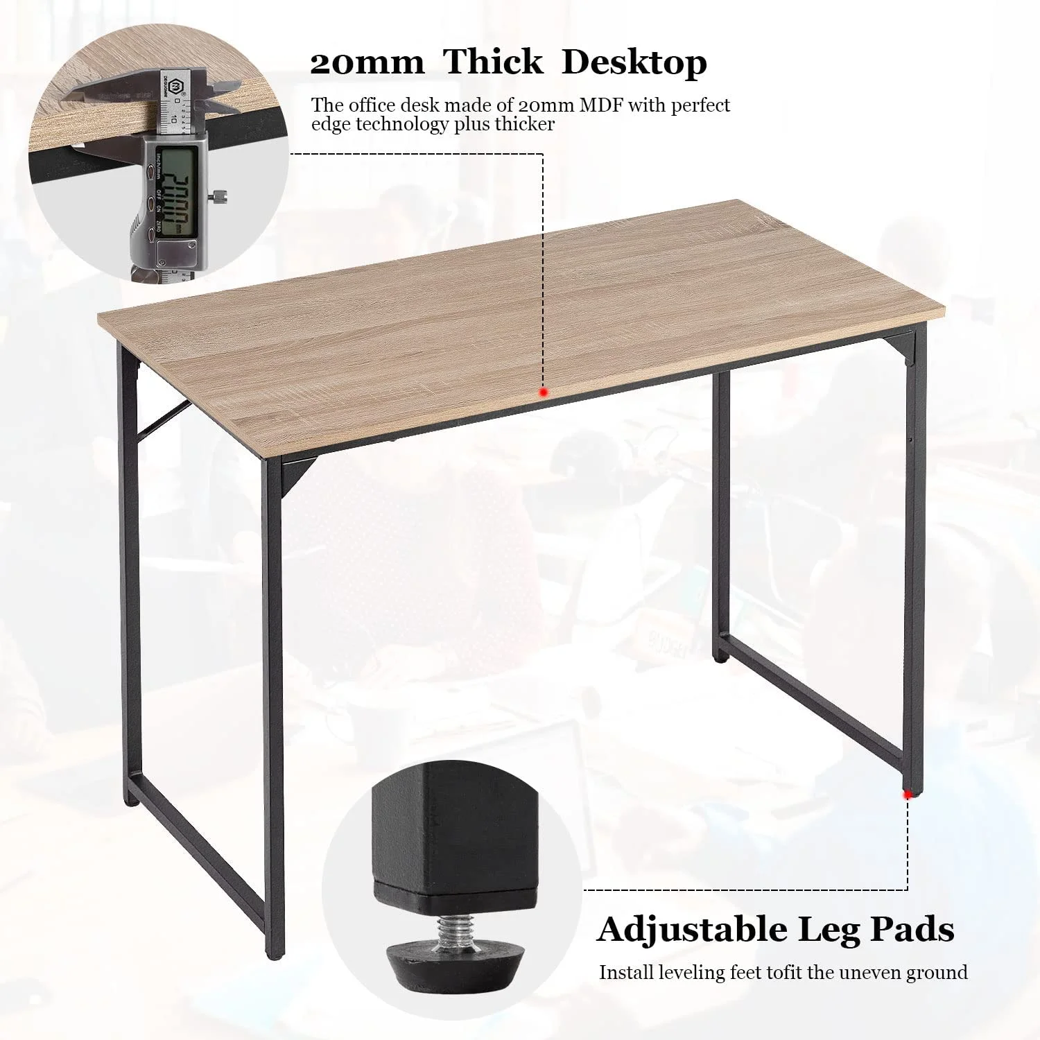 32/39/47 inch Computer Desk Study Writing Table, Adjustable feet, Modern Furniture for Home Office (1, Brown, 32 inch)