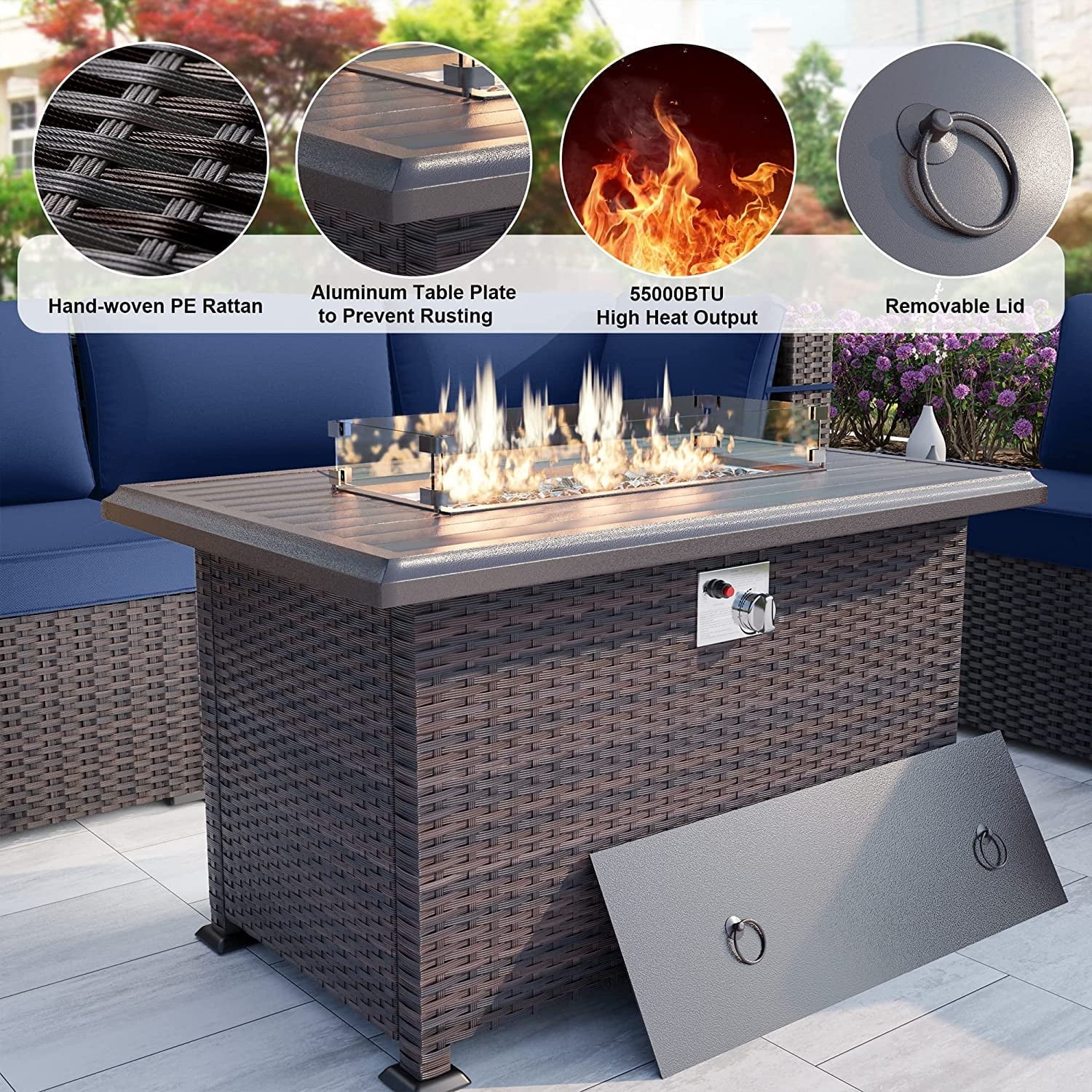 Gotland 15 Pieces Outdoor Patio Furniture Set with Propane Fire Pit Table Outdoor Sectional Sofa Sets Patio Furniture 43