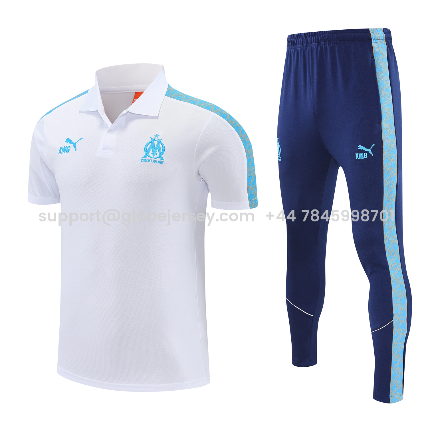Marseille 25-26 POLO Short-Sleeve Training Set - White Top and Dark Blue Pants