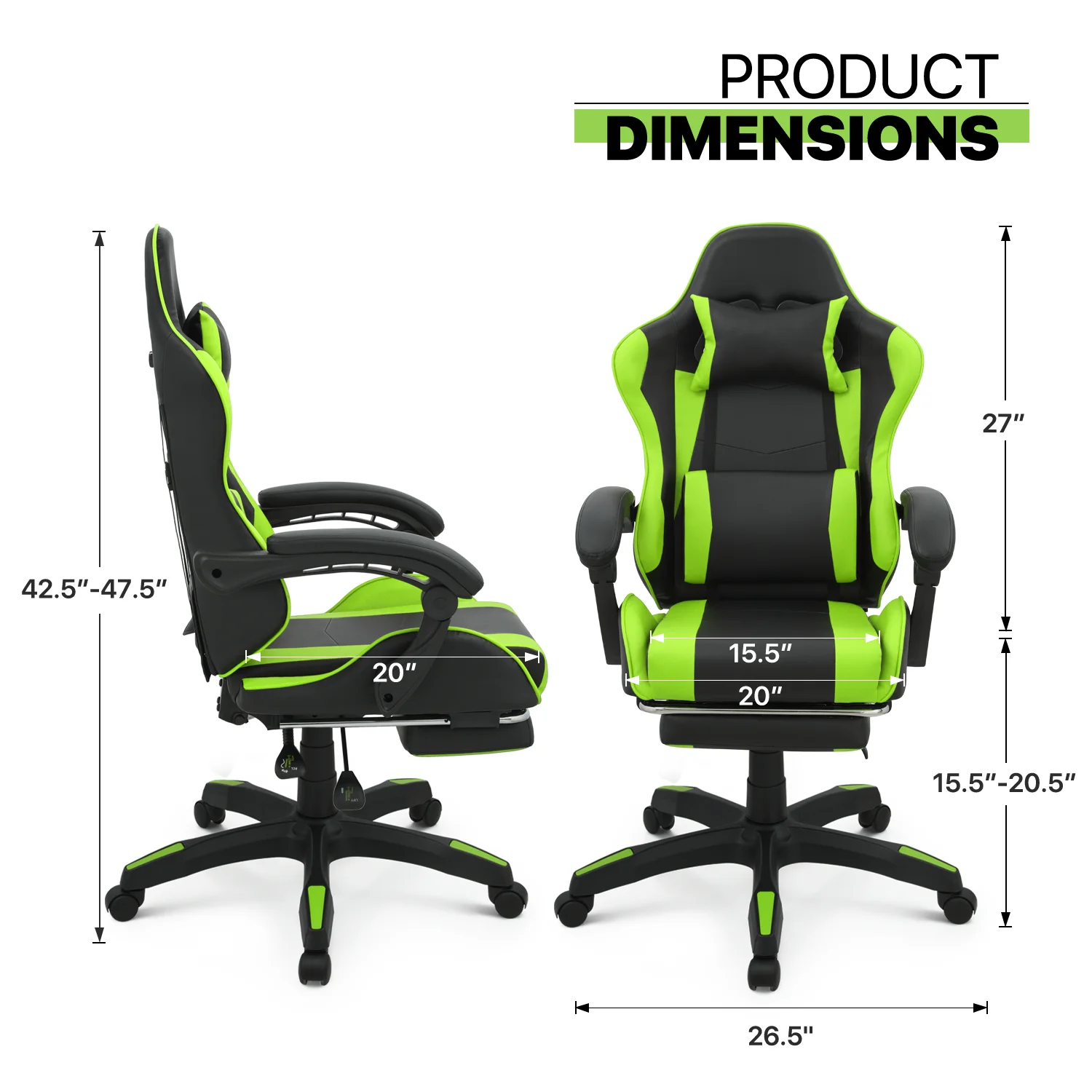 Magshion Adjustable Gaming Chair, Ergonomic PC Computer Seat with Headrest and Lumbar Support for Adults Teens Desk Chair, Black
