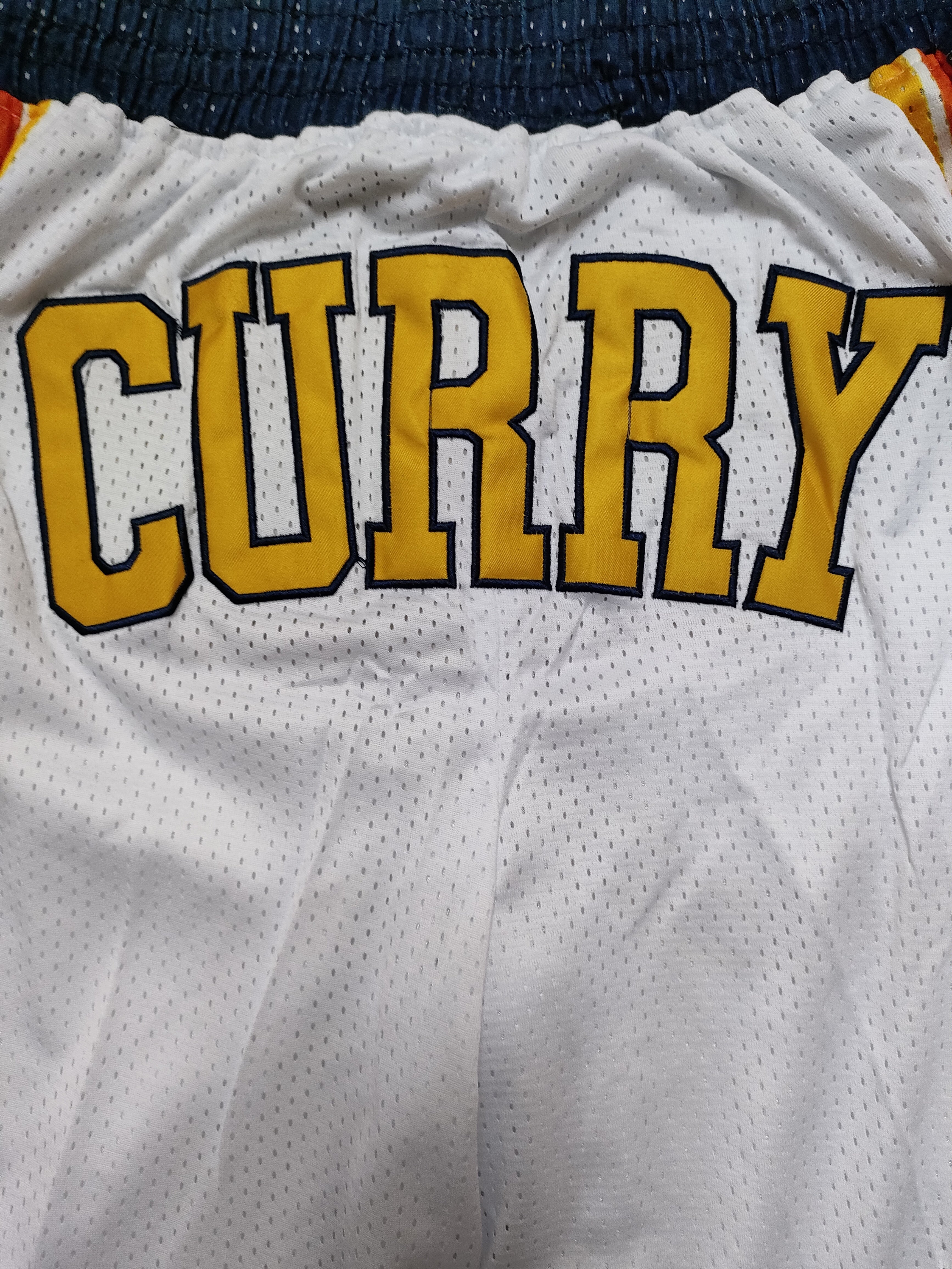 Golden State Warriors White Curry Championship Full Density Embroidered Pocket Shorts