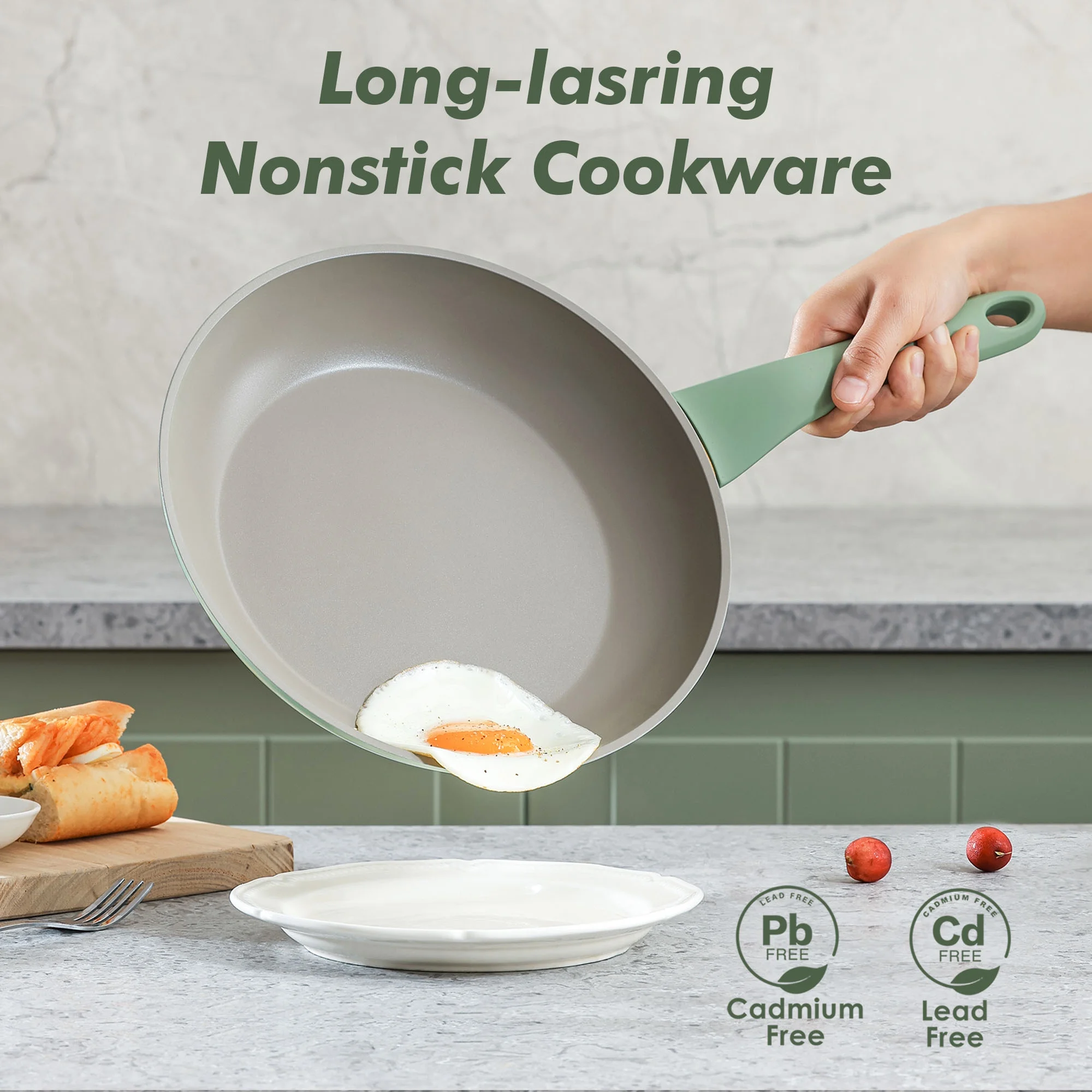 SENSARTE Nonstick Pots and Pans Set, 18Pcs Non Stick Cookware Sets, Induction Kitchen Cookware Sets Green