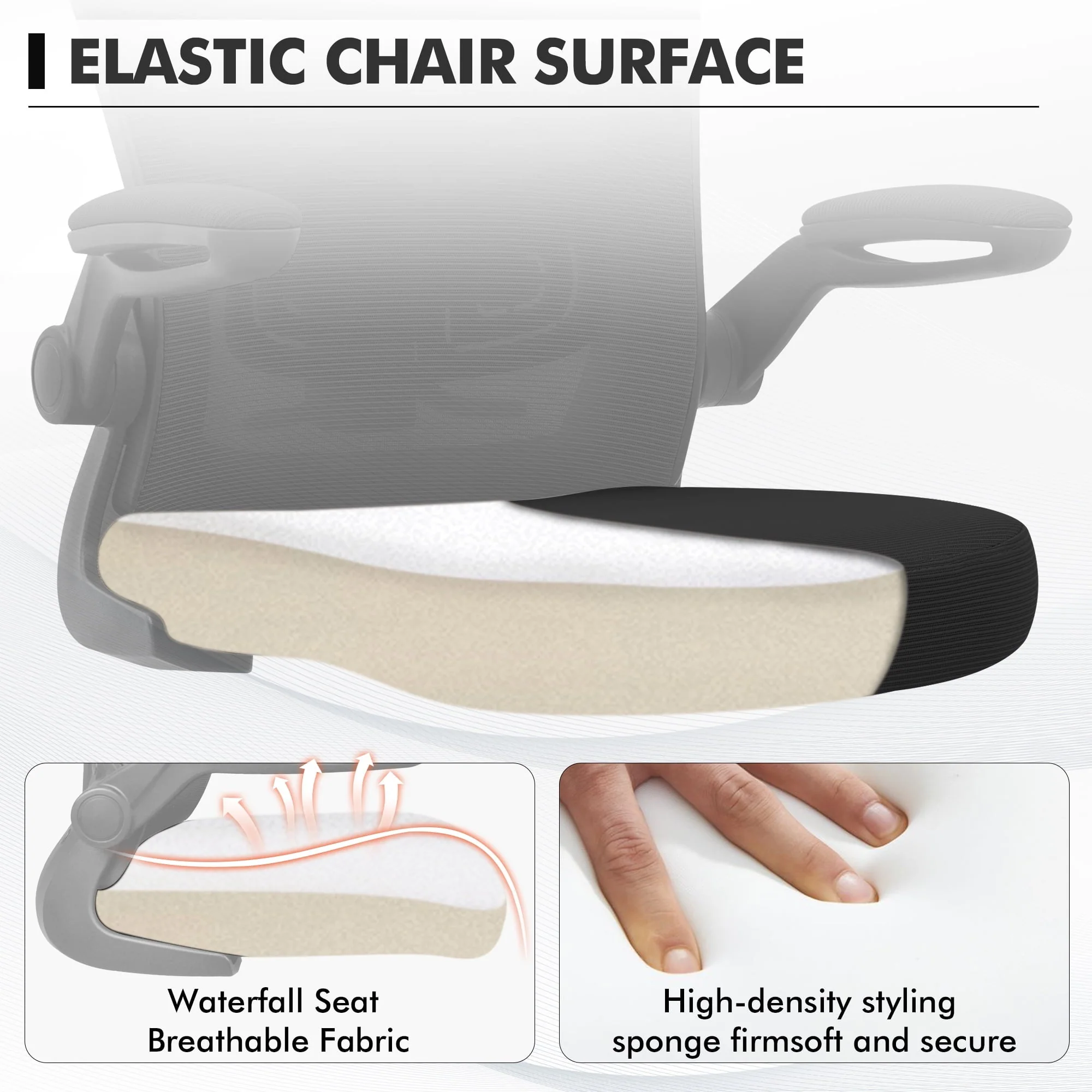 Coolhut Ergonomic Office Chair, Comfort Desk Chair with Adjustable Lumbar Support and Flip up Arms, 300lb, Black