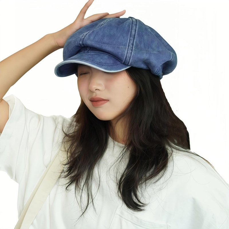 Women's Washed Denim Newsboy Cap