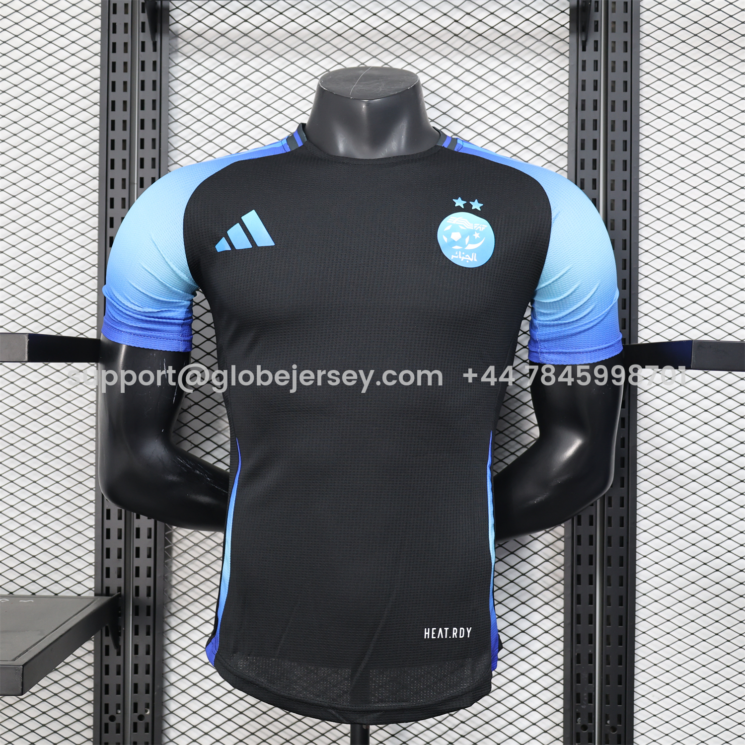 Algeria 25-26 Pure Black with Blue Sleeves Jersey - Player Version