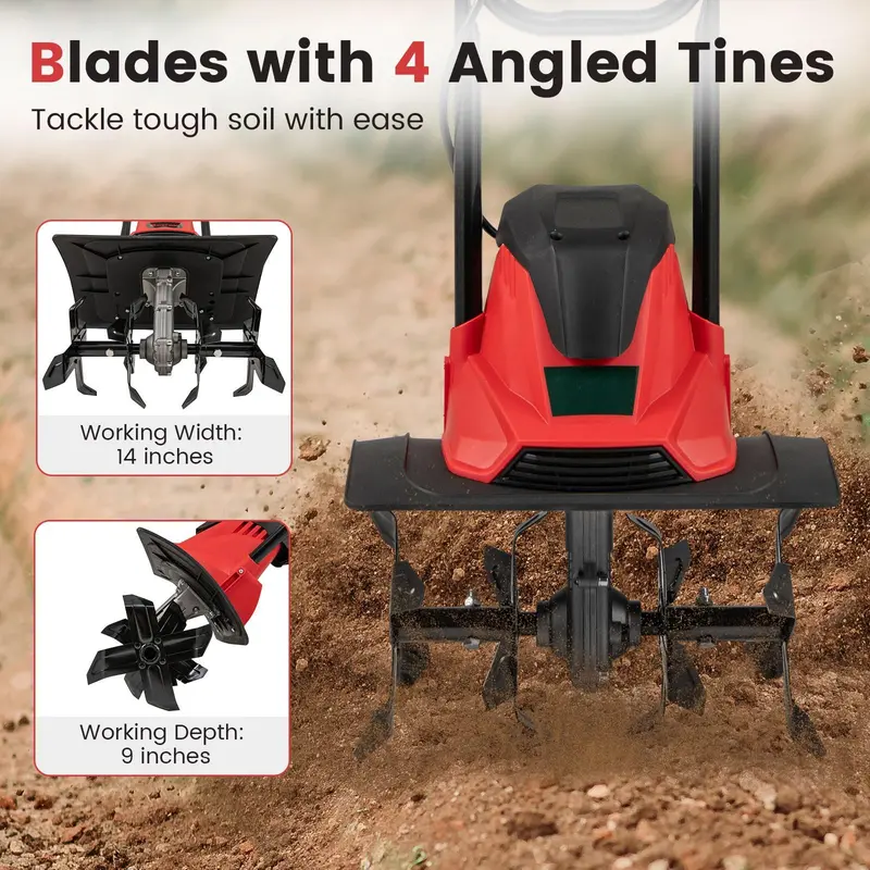 10-Amp Corded Electric Tiller – Foldable Garden Cultivator for Efficient Soil Prep