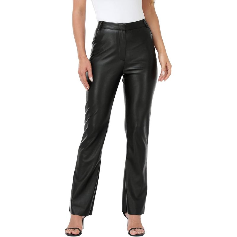 Women's Faux Leather Pants High Waisted Straight Leg Trousers with Pockets