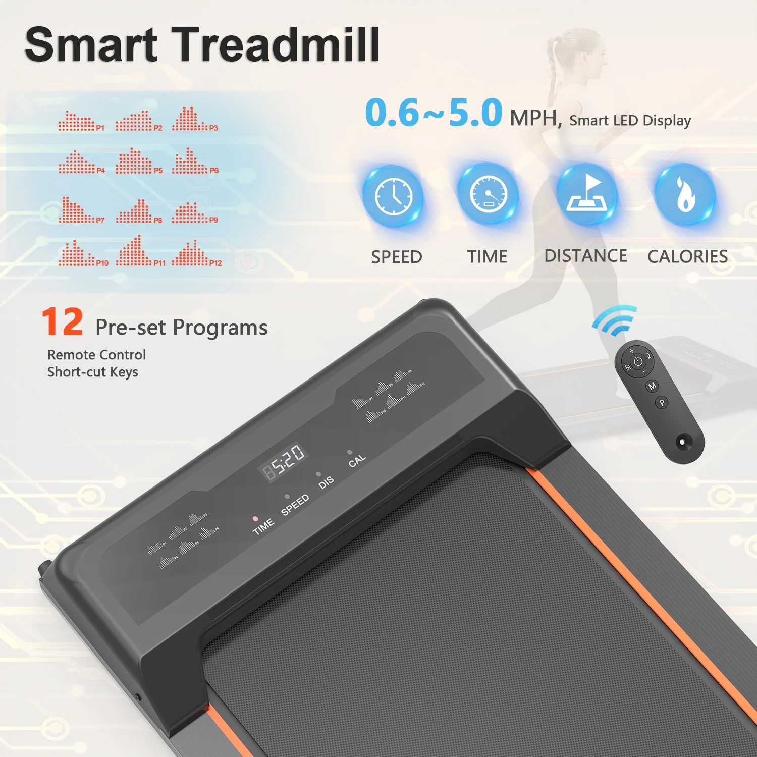 SWERTOY Walking Pad Running Machine Walking Machine for Home Under Desk Treadmill with LED Display and 12 Preset Programs 2.25HP Portable Treadmill Jogging Machine for Office Small Space