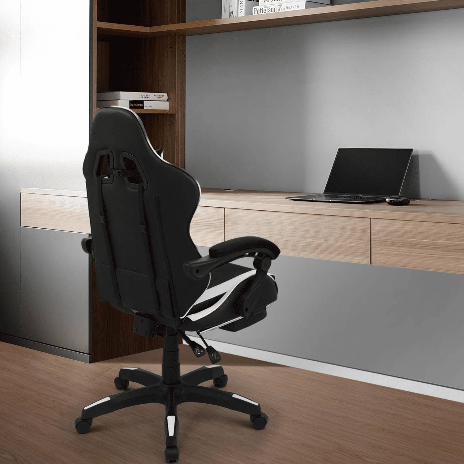 Magshion Rolling Gaming Chair, Adjustable Faux Leather Computer Seat with Lumbar Support for Adults Teens Desk Chair, White