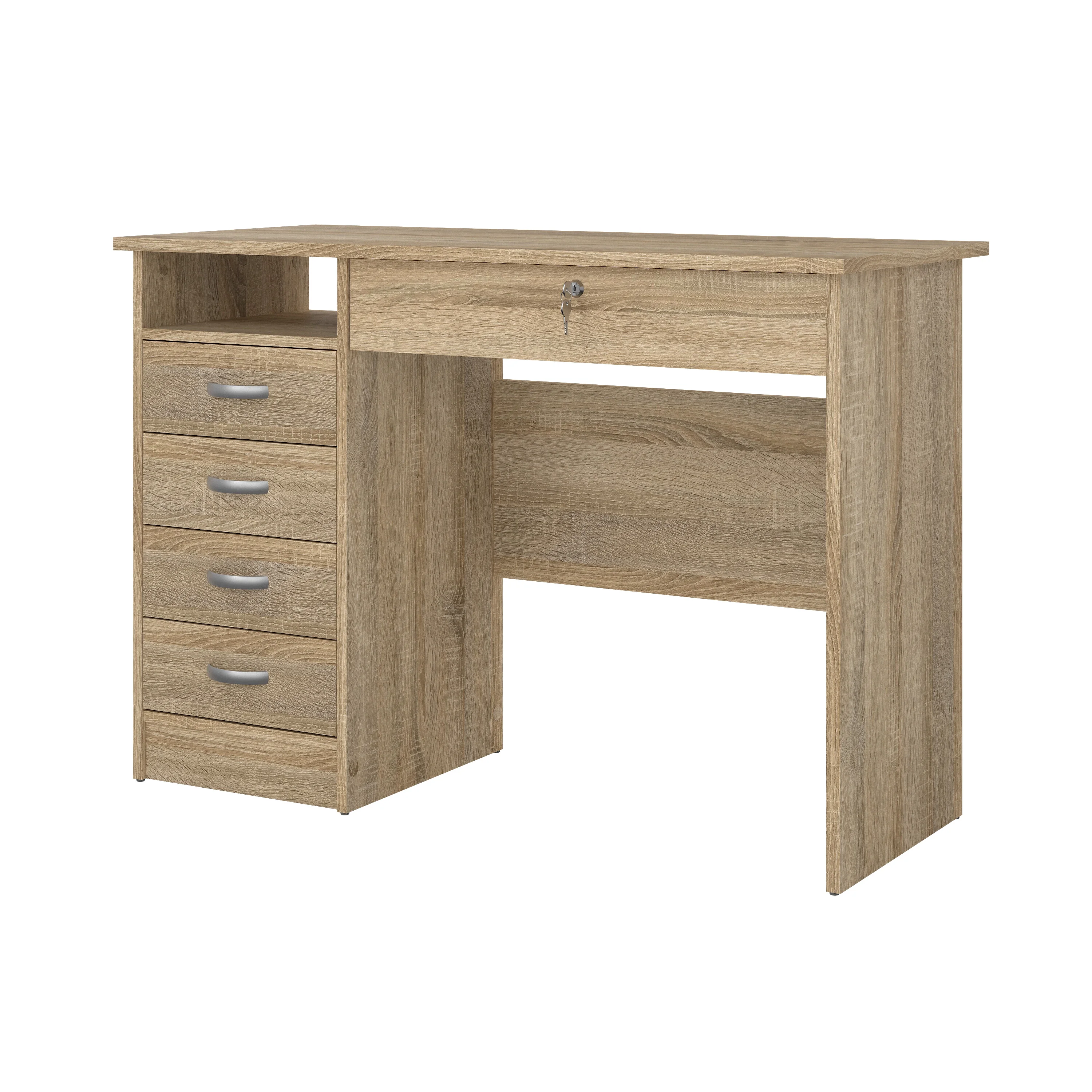 Tvilum Walden 5 Drawer Desk with 1 Locking Drawer for Adults, Oak Finish