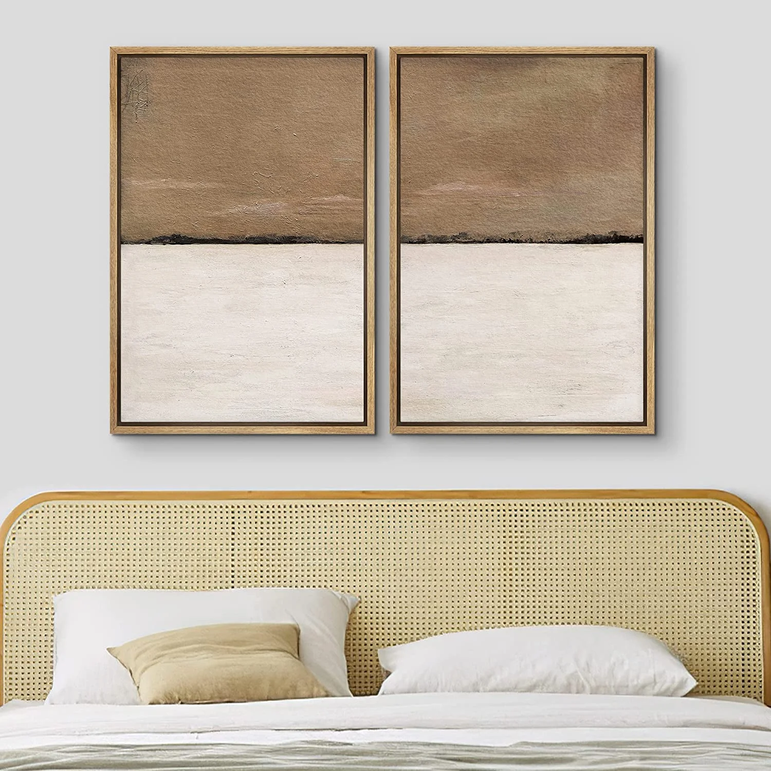 IDEA4WALL Framed Canvas Print Wall Art Set of 2 Brown Tan Pastel Landscape Geometric Abstract Modern Art Decorative Contemporary Bohemian Artwork for Bedroom, Office - 16