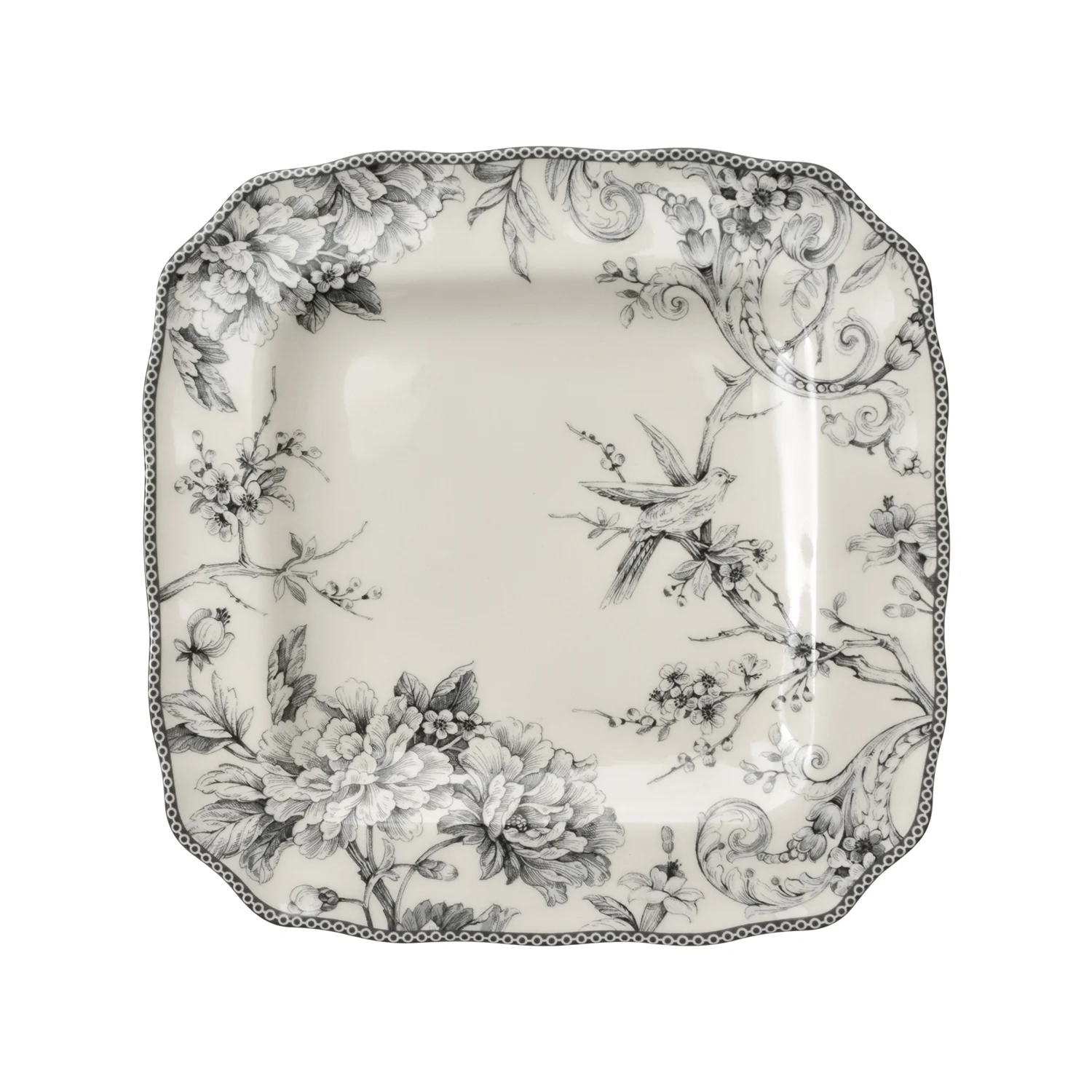 222 Fifth Adelaide Round 16-Piece Porcelain Dinnerware Set, Black Toile