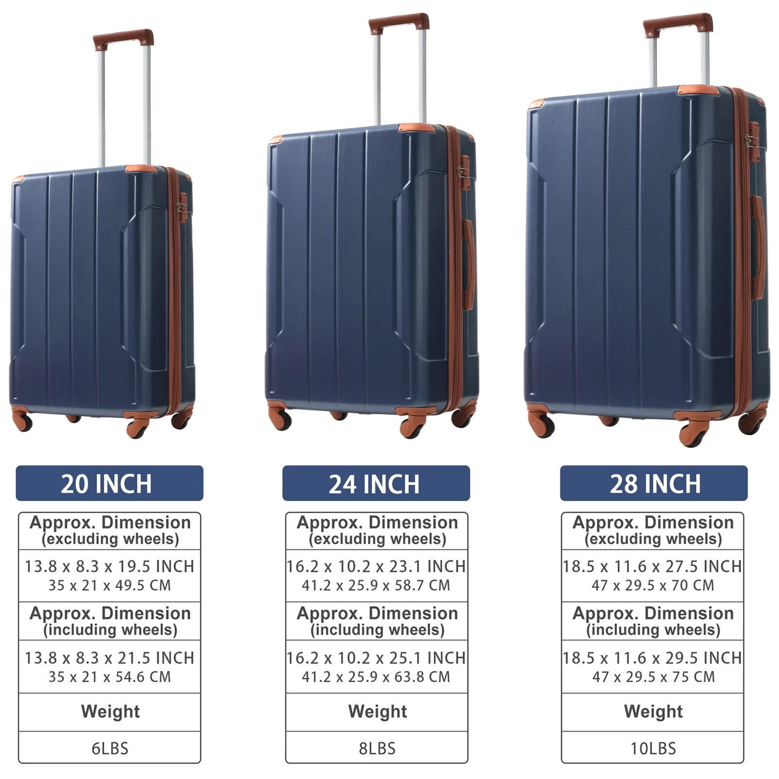 EUROCO 3 Piece Luggage Set, Expandable Hardshell Suitcase with TSA Lock and Double Spinner Wheels,ABS Lightweight Durable Travel luggage Set(20