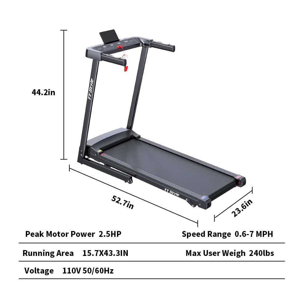 HAILL Treadmill Clearance 2.5HP Folding Treadmill for Home Walking Under Desk with Incline Fitness Running Electric Treamills Indoor Training Pulse Monitor Cup Holder Treadmills IN USA STOCK