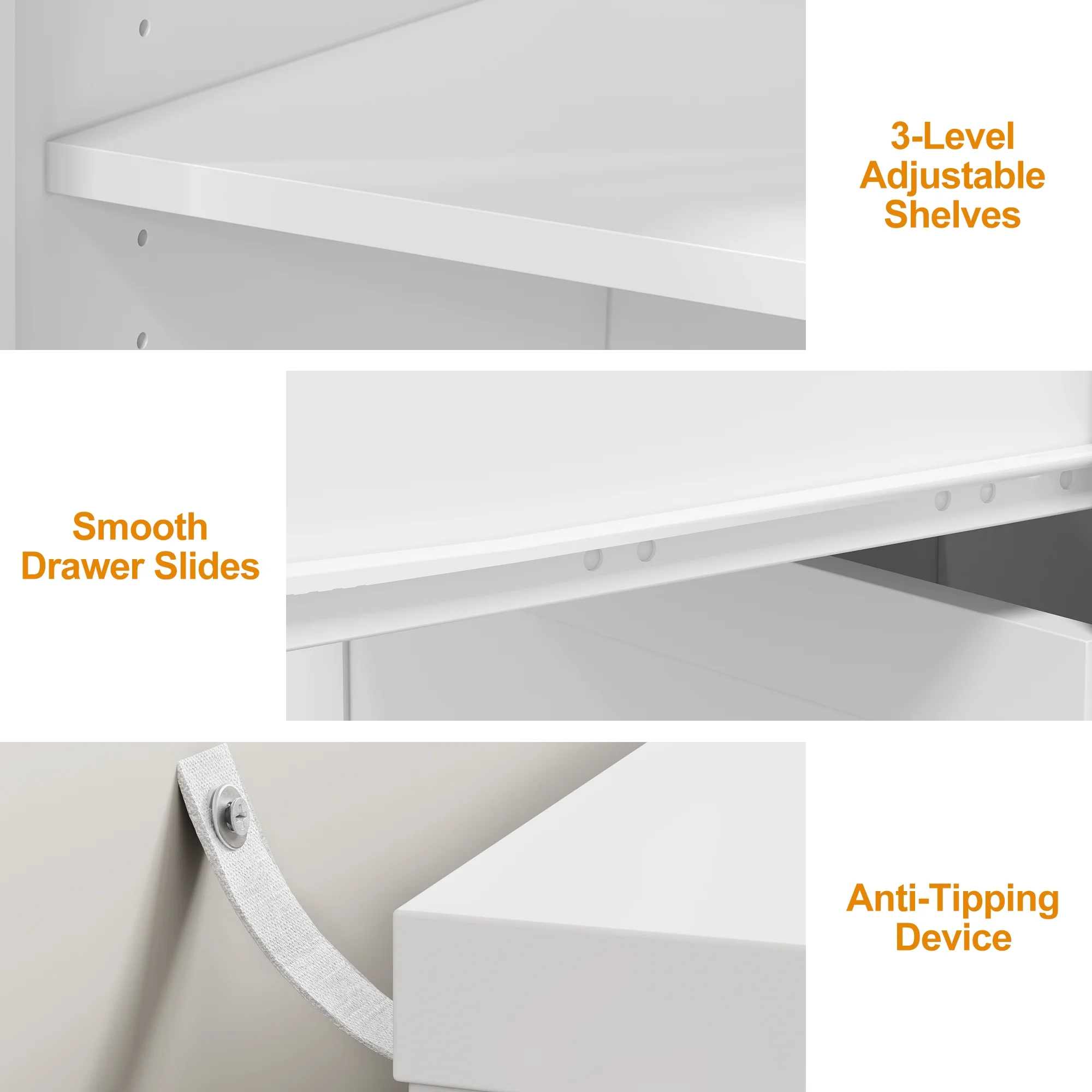 CozyHome 59�� Extendable Corner Vanity Desk with Rotatable Tabletop, Large White Makeup Vanity Table for Women Girl, 3 Drawer & 1 Door, Wood Vanity Dresser for Apartment, Dorm, Study Room, Home Office
