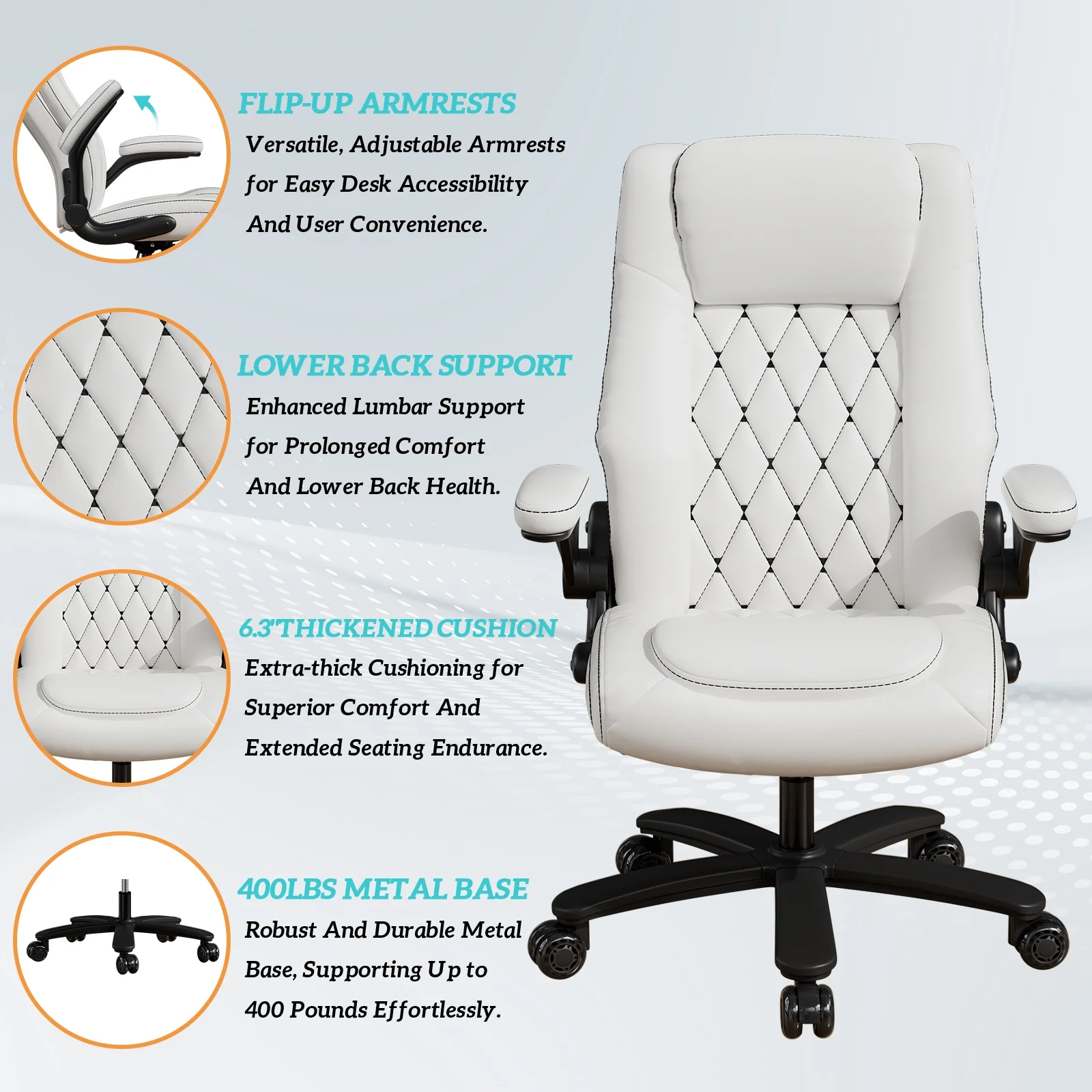 Solfway Big and Tall Office Chair 400LBS, High Back Black Leather Executive Office Chair, Computer Desk Chair with Adjustable Flip-up Arms, Wheels and Lumbar Support