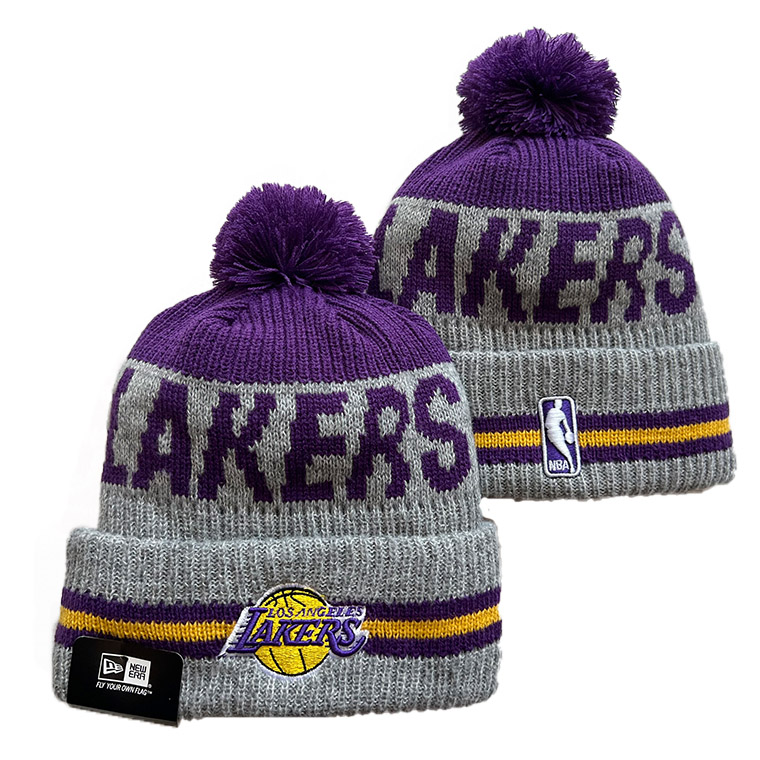 New Era Gray Los Angeles Lakers Cuffed Knit Hat with Pom