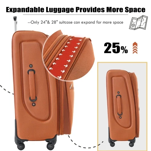 Softside Luggage Expandable 5 Piece Set Suitcase with Duffel Bag Upright Spinner Softshell Lightweight Luggage Travel Set