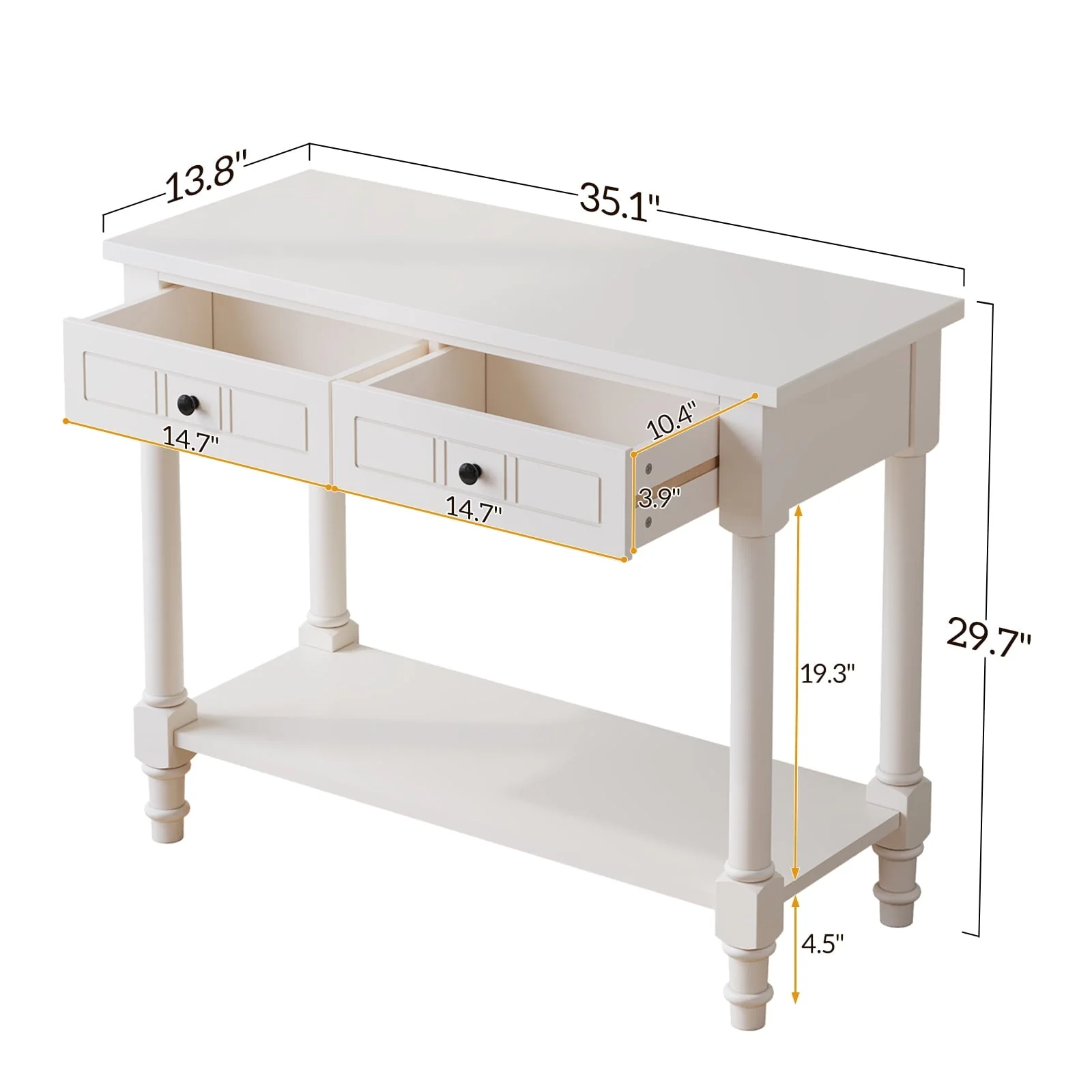 Ktaxon Wooden Console Table with 2 Drawers and Storage Shelf, Sofa Table Entryway Table Side Desk TV Stand for Living Room Hallway Kitchen, Ivory White