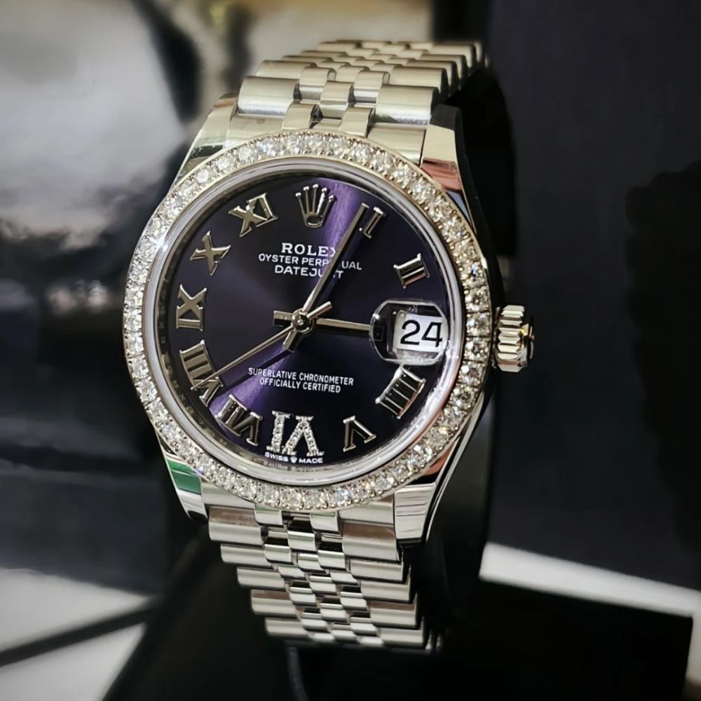 Rolex Datejust 36 Aubergine Diamond Dial Oyster Watch In Purple