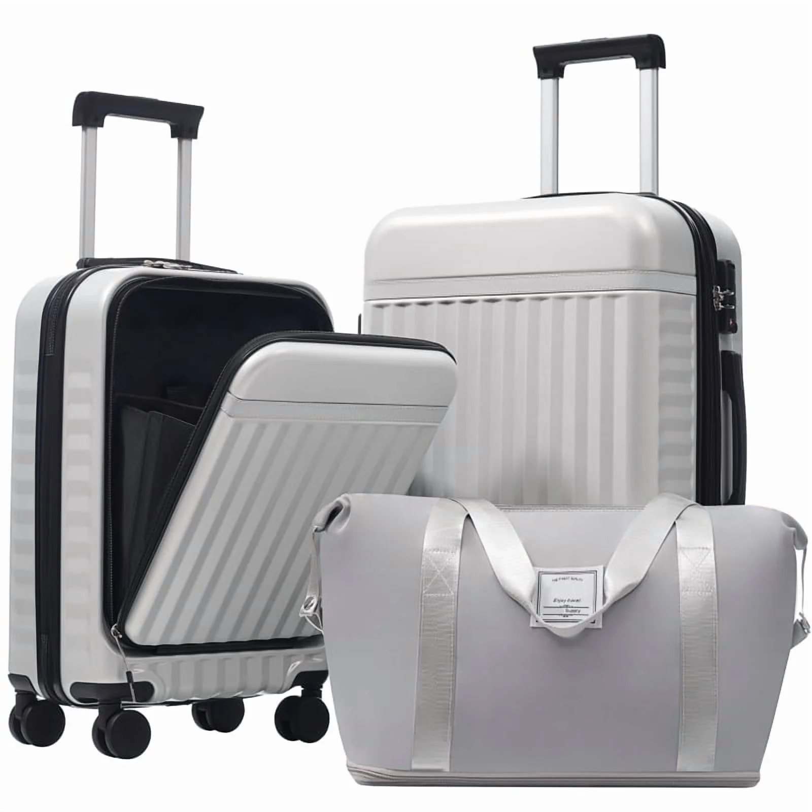 Front Opening Luggage Set 3 Piece, Hardside Carry on Suitcase with USB Port, Expandable Luggage with Handle Bag Spinner Wheels TSA Lock