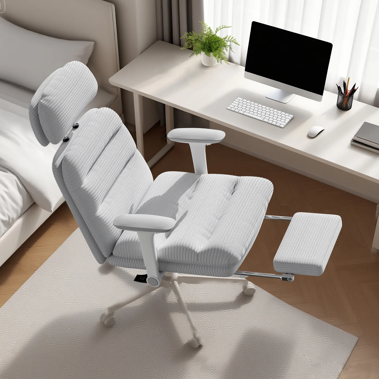Ninecer Ergonomic Office Chair with Footrest, Big and Tall Computer Desk Chair for Adults, Adjustable Swivel Chair with Headrest Lumbar Support, Black