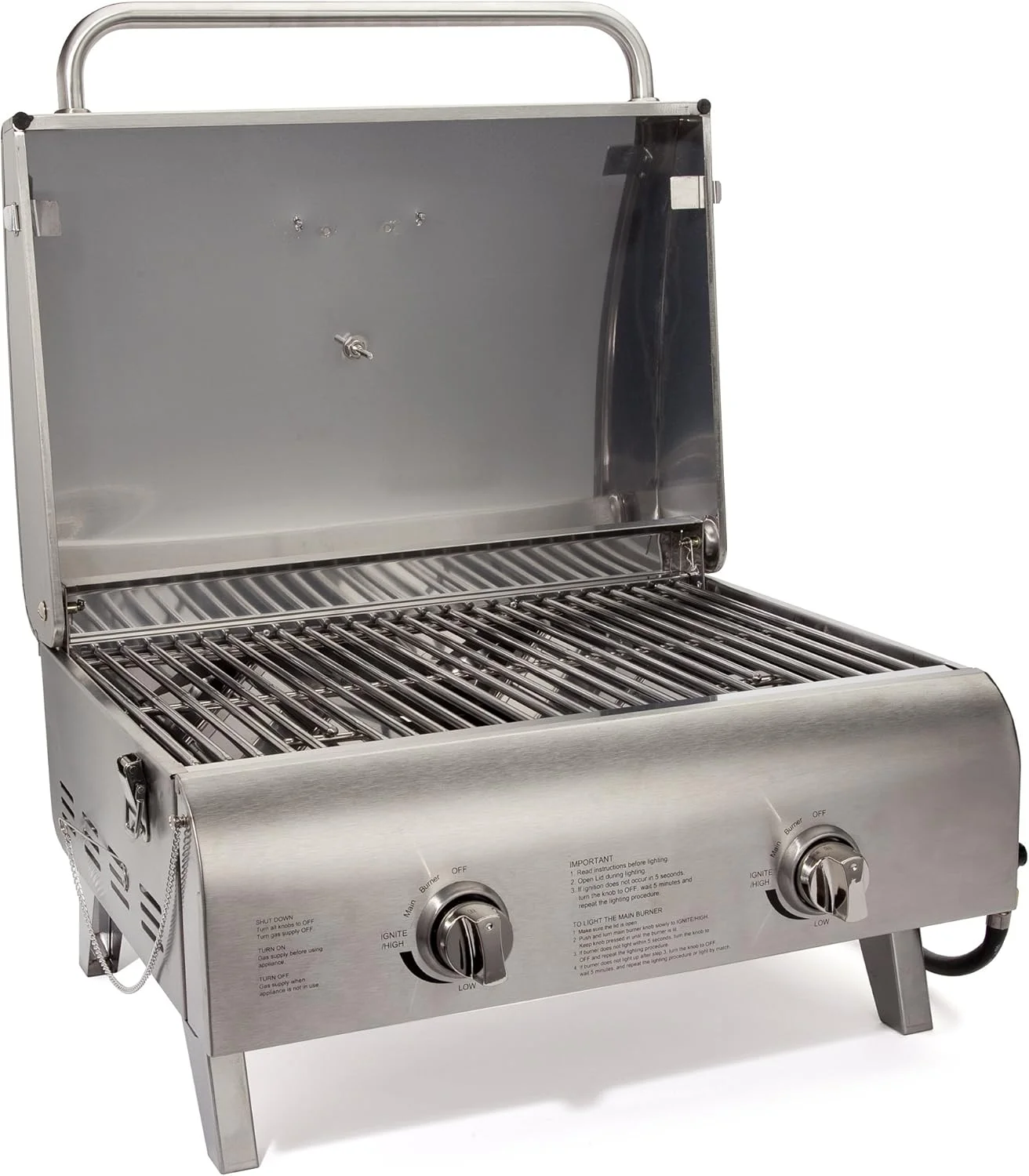 Portable Dual-Burner Tabletop Propane Gas Grill with 20,000 BTU, Quick-Ignition Stainless Steel Outdoor BBQ Grill for Camping, Tailgating, Backyard Cooking & Easy Setup