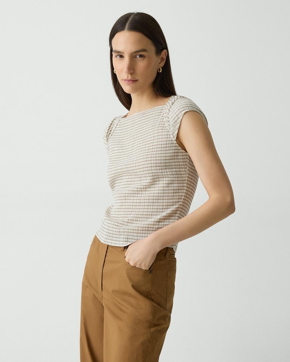 Cap Sleeve Top in Crinkle Check