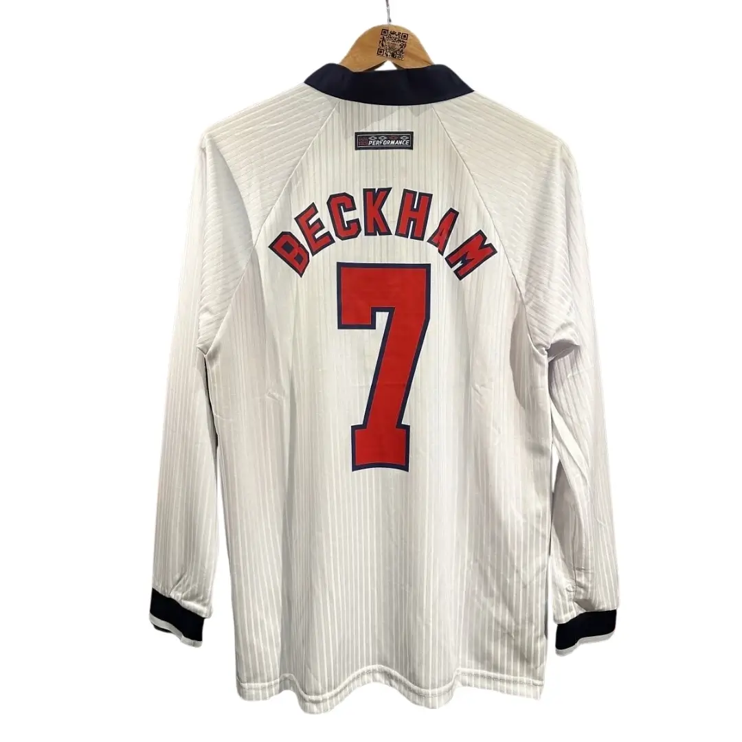 Beckham #7 England 1998 Home Long Sleeve Retro Soccer Jersey