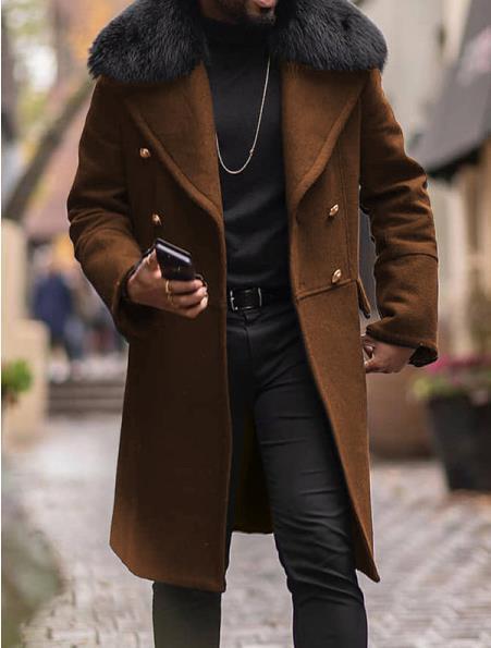European style slim Casual woolen double row pure overcoat