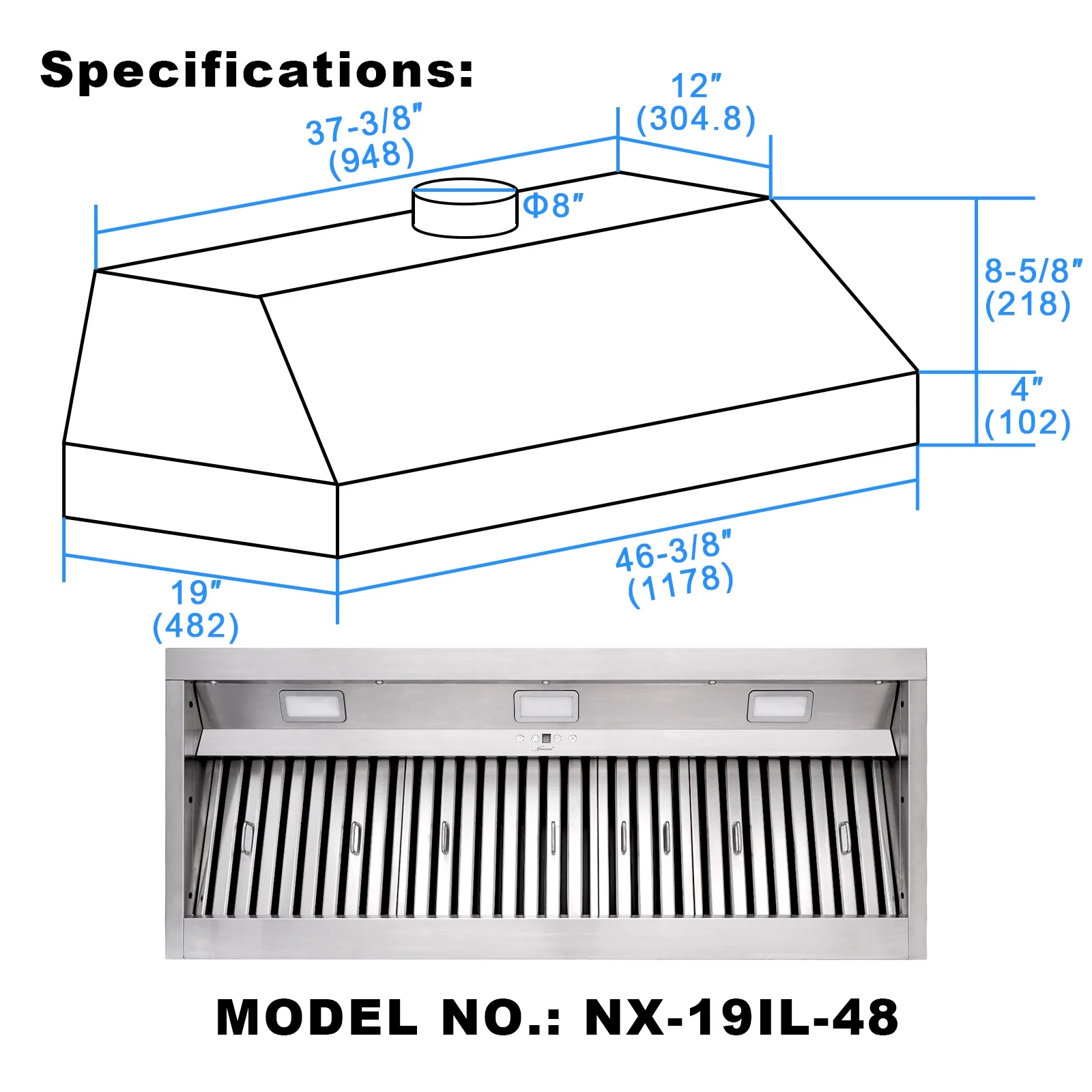 Akicon 48 Inch Range Hood Insert, Stainless Steel 8
