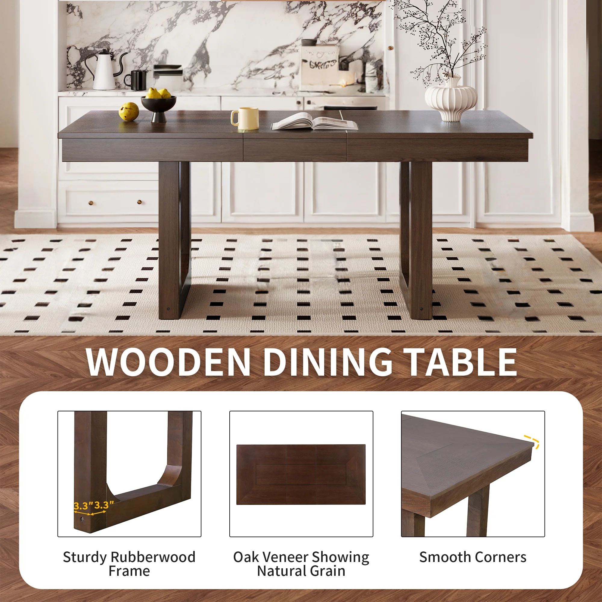 Harper & Bright Designs Farmhouse Extendable Dining Table Set for 6, 7 Pieces Rectangle Dining Table with 6 Upholstered Chairs, Wood Expanding Kitchen Table Set for Dining Room, Brown