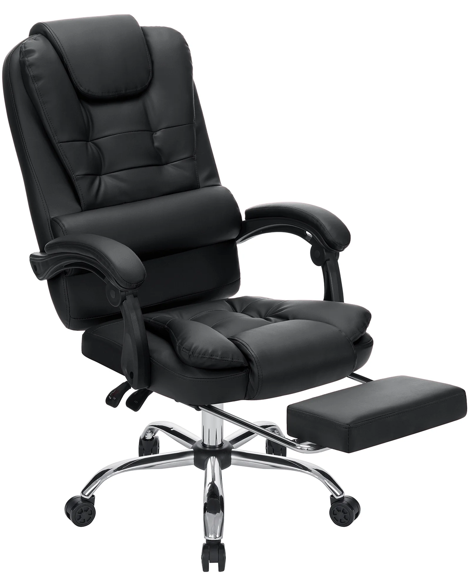 Hoffree Executive Office Chair Massage High Back Leather Office Chair with Footrest Reclining Computer Desk Chair Lumbar Back Support Swivel Rolling for Home Office Black