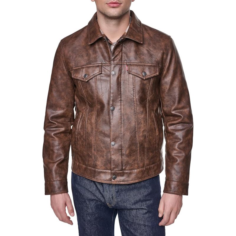 Men's Faux Leather Classic Trucker Jacket