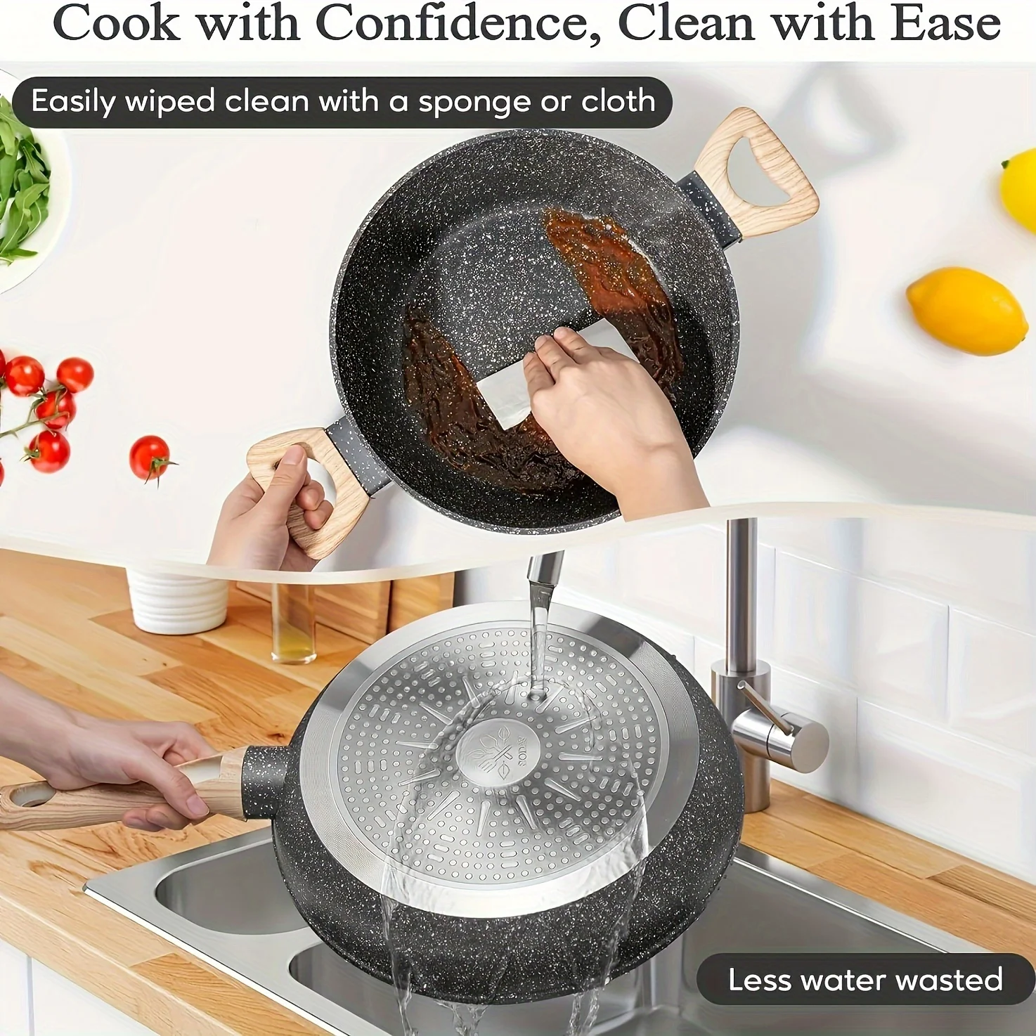 Non-stick 12 POTS and pans Set, Cookware Set, including frying pan, pan, steamer, silicone spatula and tongs - Granite cooking Set (black)