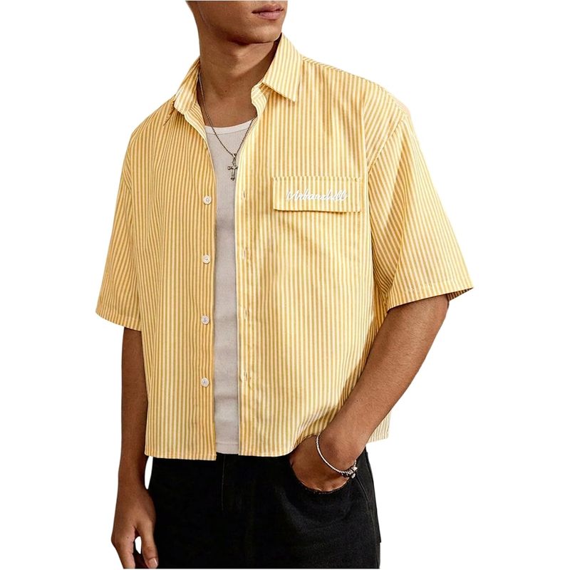 Men's Button Down Shirt Streetwear Crop Top Country Concert Outfits