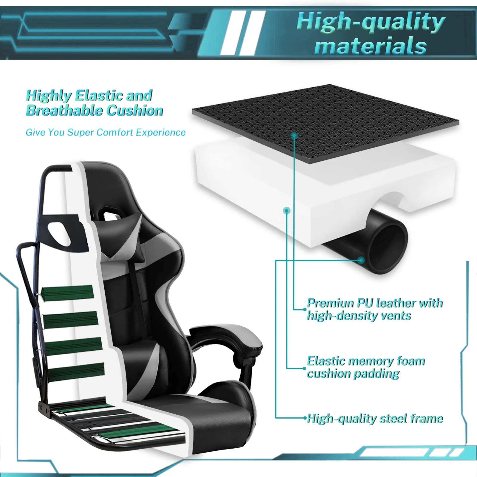 SOONTRANS Green Gaming Chair with Footrest, High Back Gamer Chair with Massage Lumbar Pillow, Gamer Computer Desk Chair (Green)