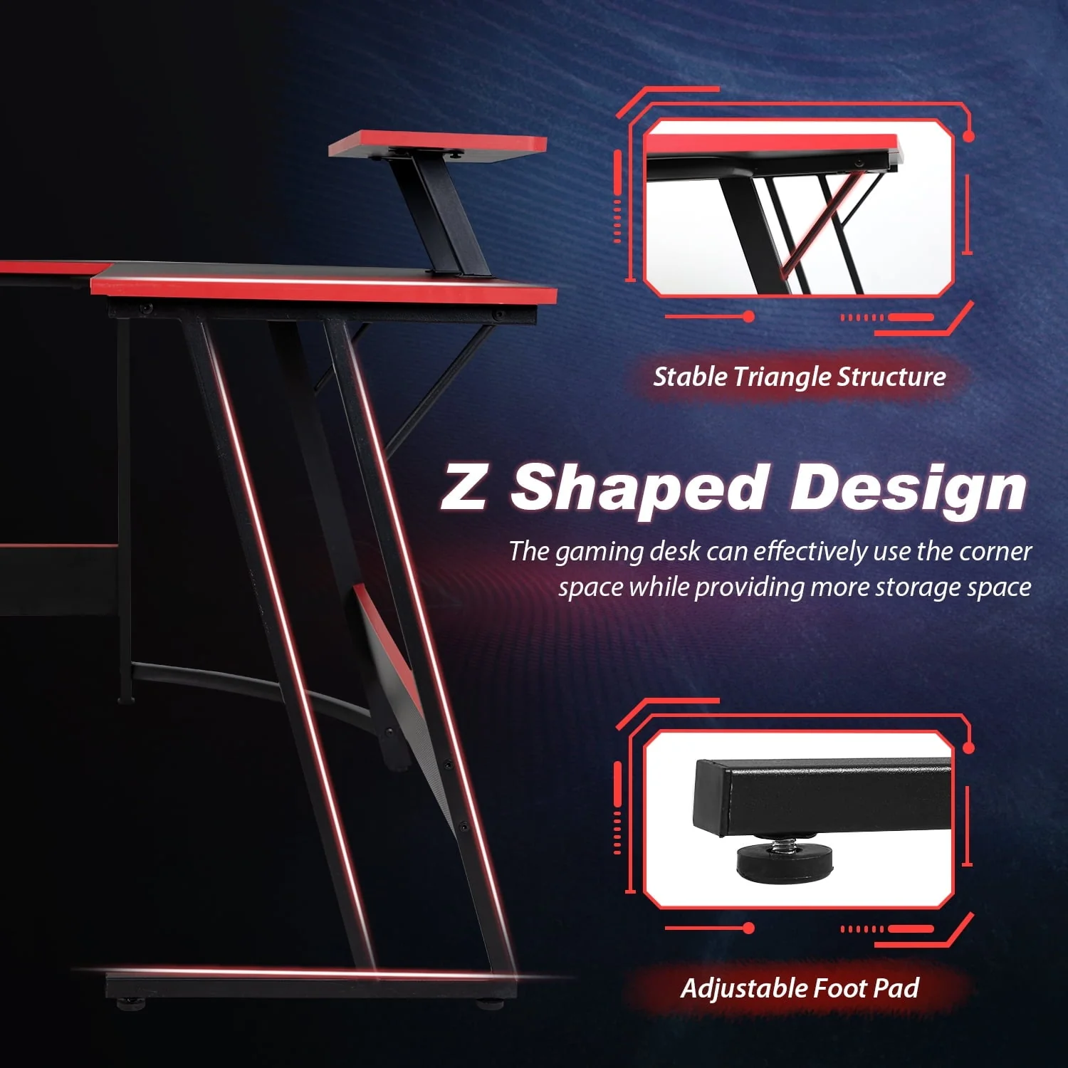 YRLLENSDAN  L Shaped Computer Desk, Corner Desk Gaming Table Computer Desk L Shaped Desks Gaming Desks with Large Desktop for Home Office, Black