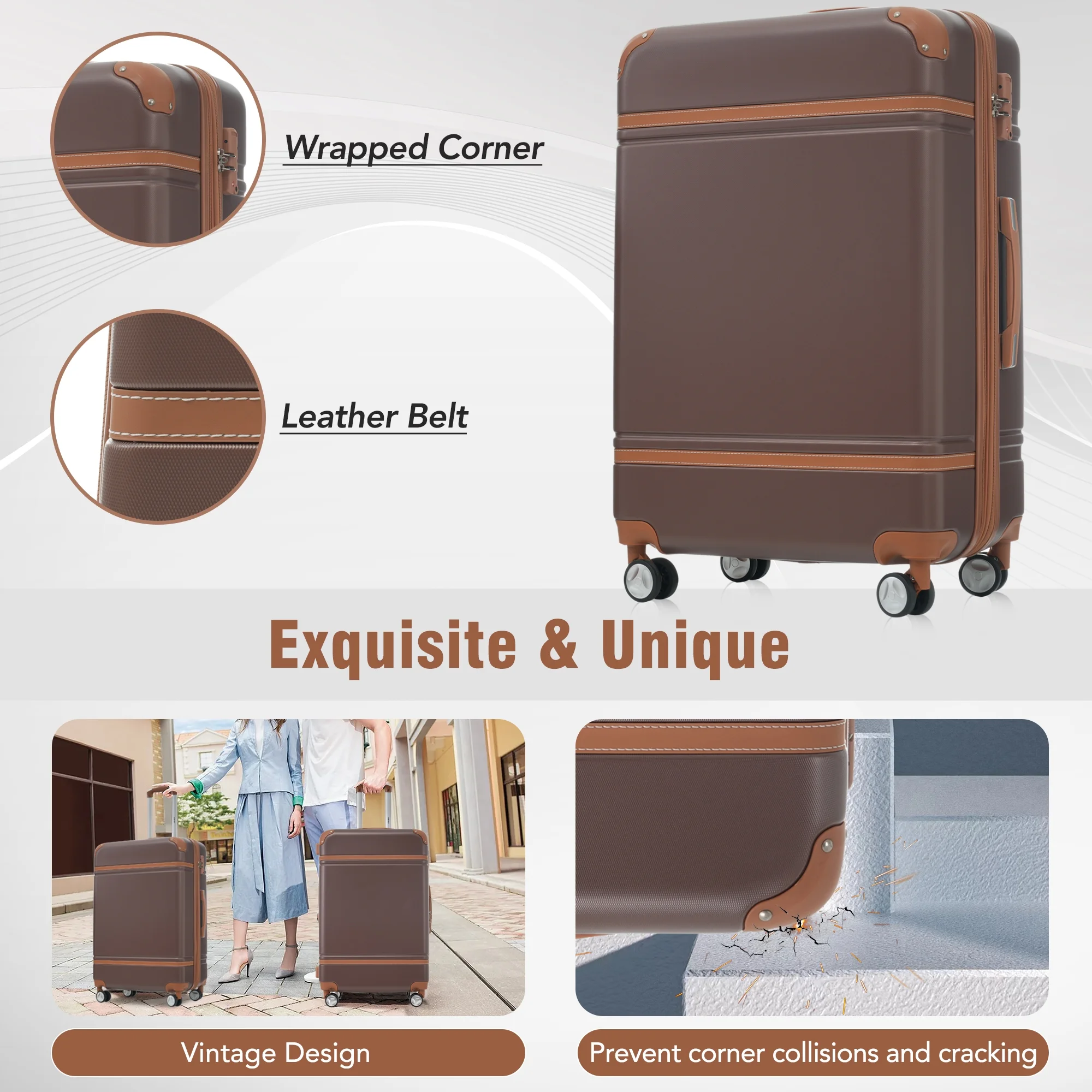 EUROCO 4-Piece Luggage Sets,Hardside Expandable Carry On Suitcase with TSA Lock,Cosmetic Case and Double Spinner Wheels,Lightweight Travel Luggage(20