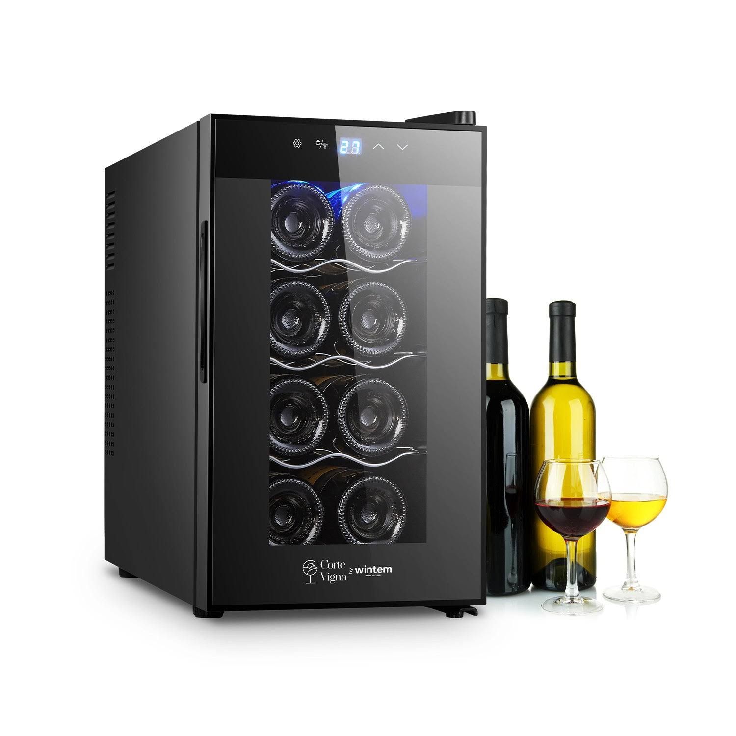 Wintem Cantinetta Vino Refrigerata Silenziosa con Display Led Touch e Mensole Cromate 8 Bottiglie/ 25L