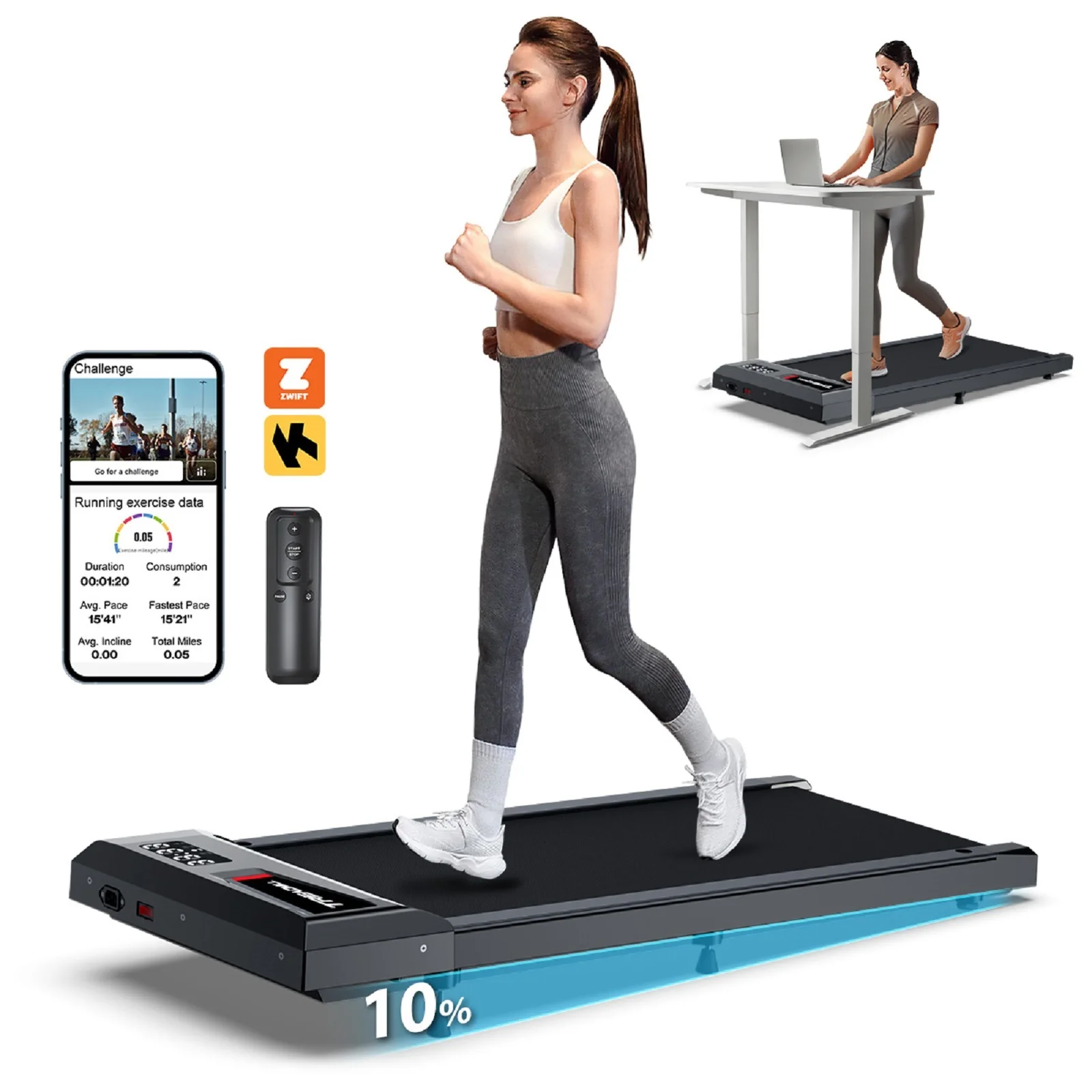 Walking Pad Treadmill,YZRUN Under Desk Treadmill 2.5 HP Portable Treadmills for Home, 265 lbs Capacity (Black Red)