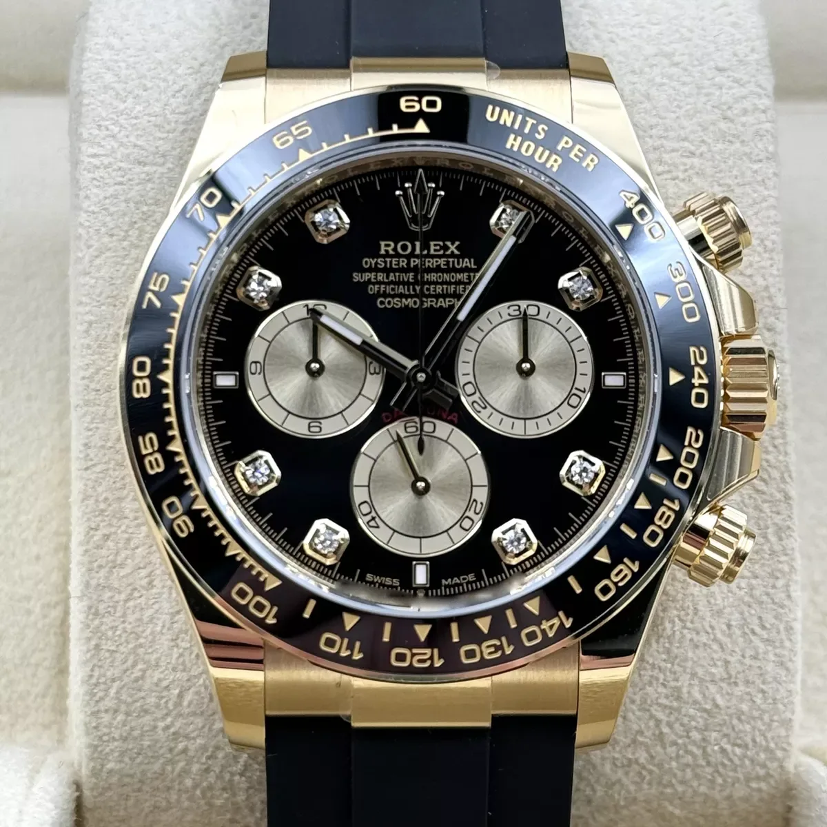 【Super Clone】Rolex Daytona Yellow Gold / Ceramic / Black / Diamond-Set / Oysterflex  m126518LN-0006