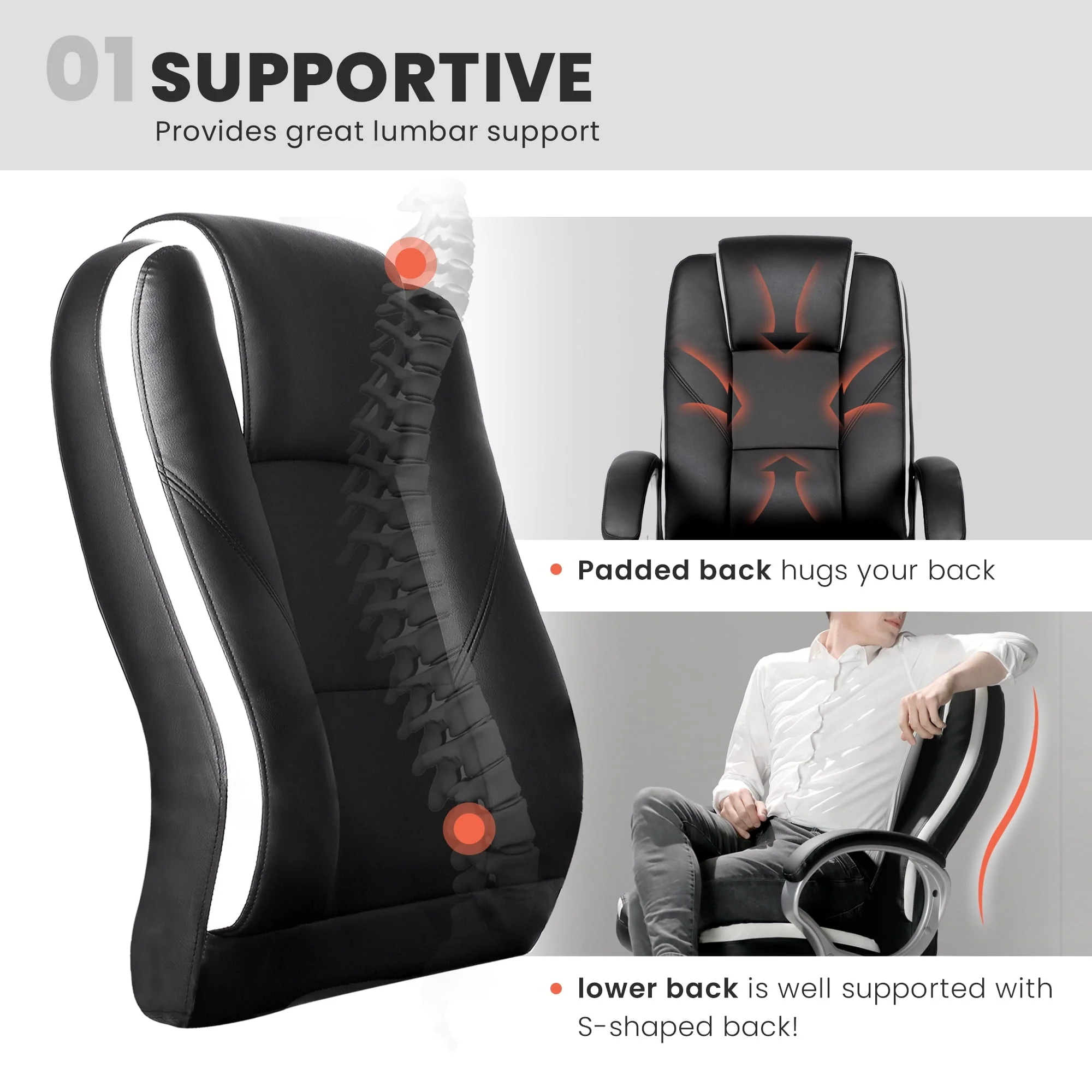 Neo Chair Ergonomic High Back Executive Leather Office Computer Desk Chair, Black