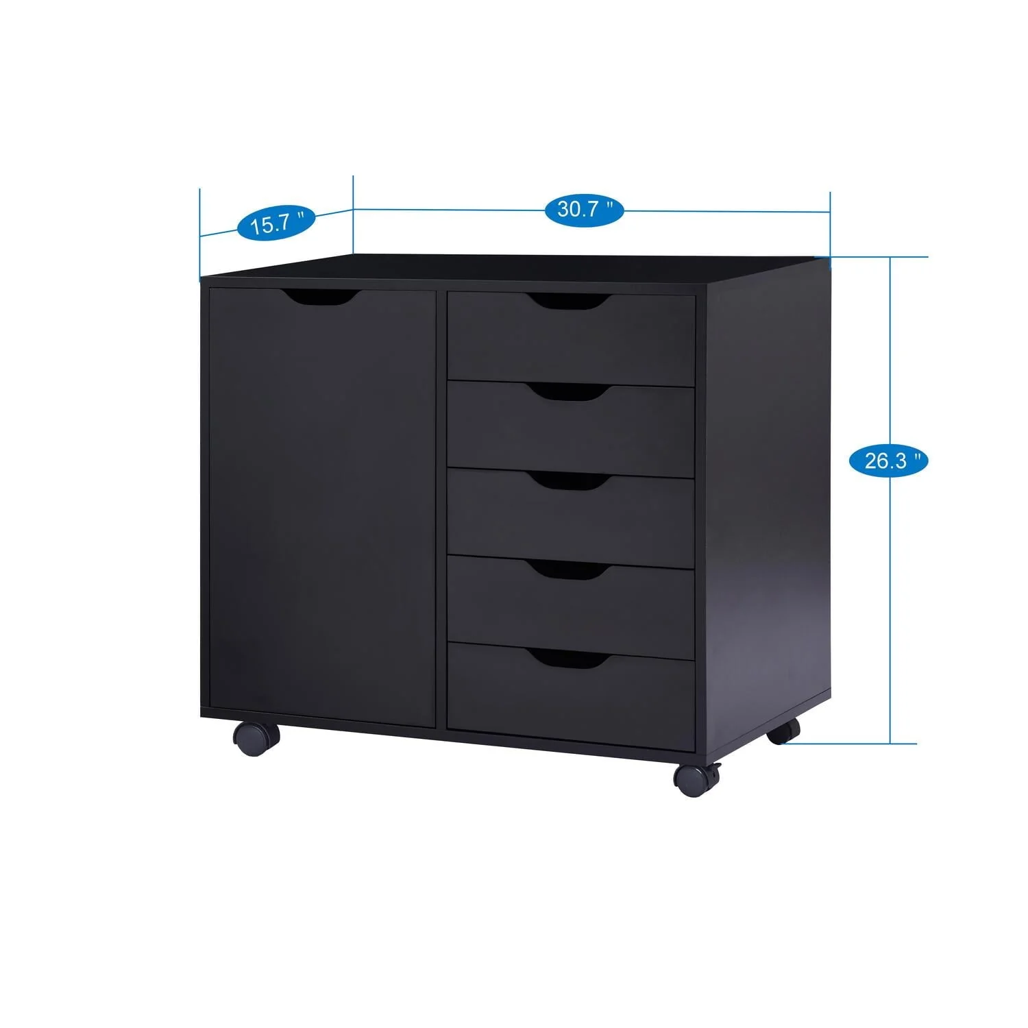 5 Drawer Dresser, Tall Dressers for Bedroom, Kids Dresser with Wheels, Storage Shelves with Drawers, Small Dresser for Closet, Makeup Dresser with 180 lbs Capacity - Black