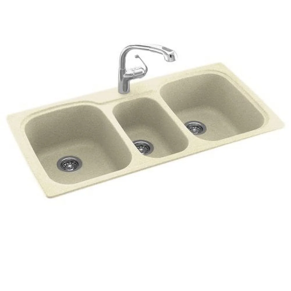 Swanstone KS04422TB.010 Solid Surface 1-Hole Drop in Triple-Bowl Kitchen Sink, 44-in L X 22-in H X 9-in H, White
