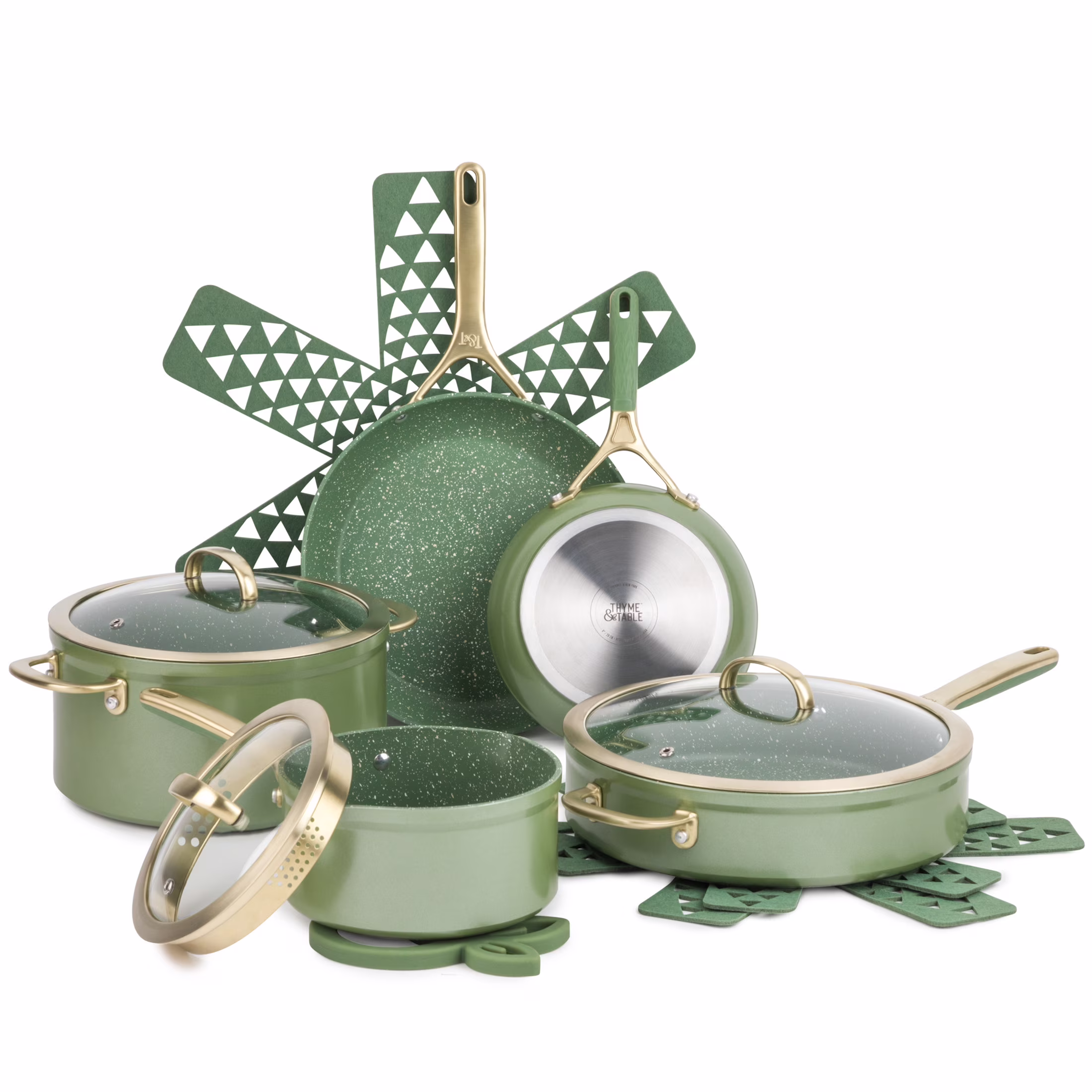 Thyme & Table 12-Piece Non-Stick Supreme Cookware Set, Pots and Pans Set - Cream