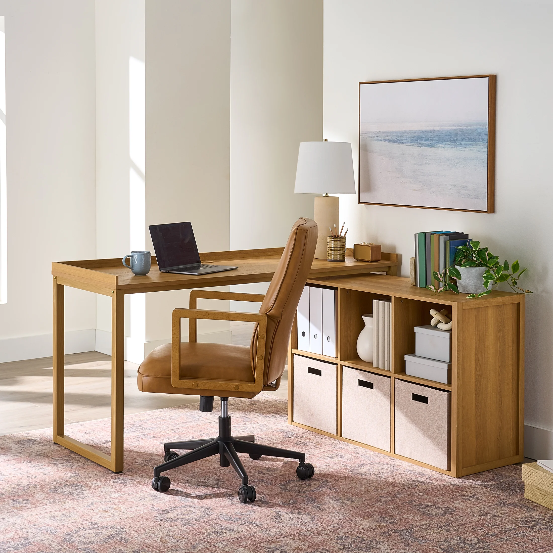 Better Homes & Gardens Ezra Modular L Desk with 6-Cube Storage, Walnut Finish